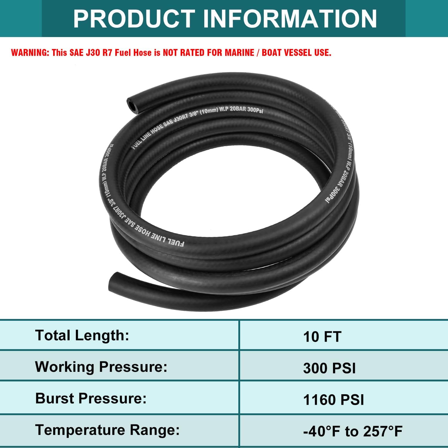 5/16 Inch ID Fuel Line Hose - 10FT Fuel Line with 10PCS Hose Clamps,300PSI High-Pressure Fuel Line for Automotive Fuel Systems Engines (5/16" ID-10Ft) - Image 5