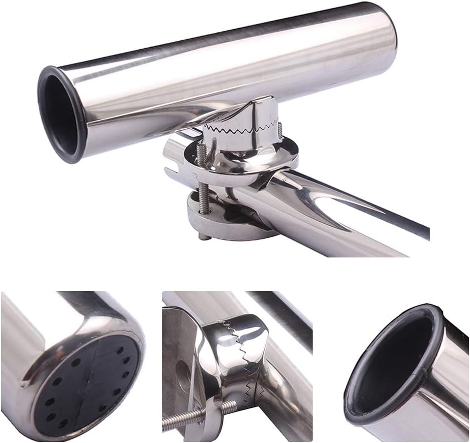 Tournament Style Fishing Rod Holders, Stainless Steel Fishing Rod Holder Clamp-on 1 1/4" to 2" Rails for Boat, Side Mount Rod Holder for Marine Yacht Boat Truck RV