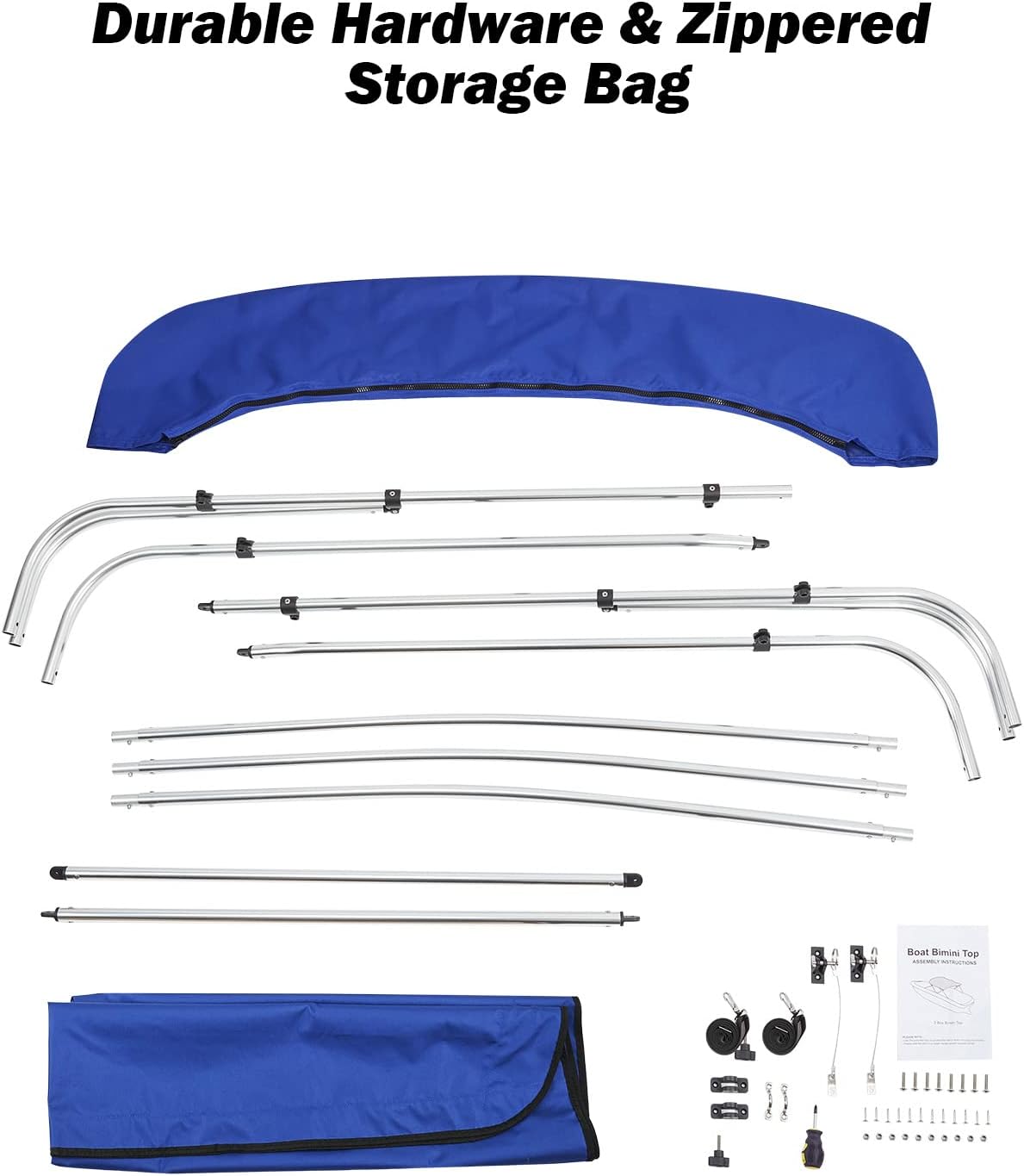 KEMIMOTO Bimini Top for Boat, Bimini Tops Cover 600D Marine Grade Canvas Boat Canopy with 6ft Length 54 in - 96 in Width 46 in Height, Includes Mounting Hardware, Straps Rear Support Poles - Image 4