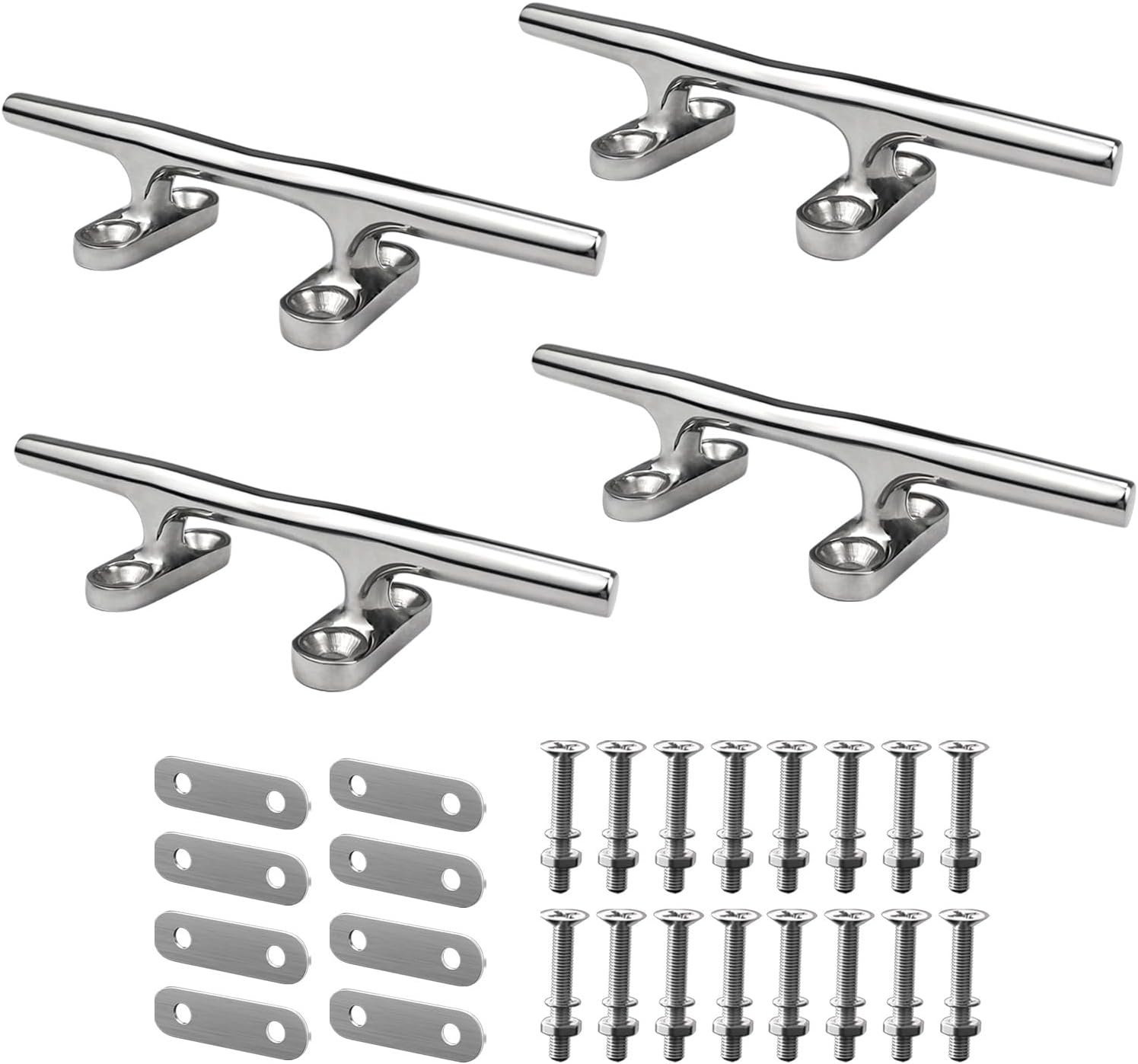 Boat Cleat, 4"/5"/6"/8"/10" Marine Grade 316 Stainless Steel Open Base Dock Cleat, Rope Cleat with Fasteners for Kayaks, Nautical Decor, 2 Pack/4 Pack