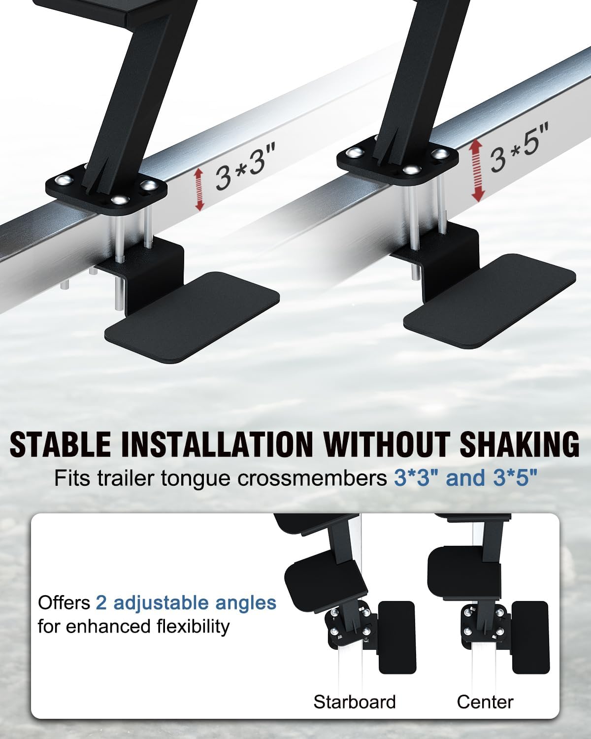 Boat Trailer Steps, Heavy-Duty Trailer Tongue Steps with Safety Grab Handle, Fits 3" x 3" & 3" x 5", 450lbs Capacity (4 Step, Standard Tread) - Image 6