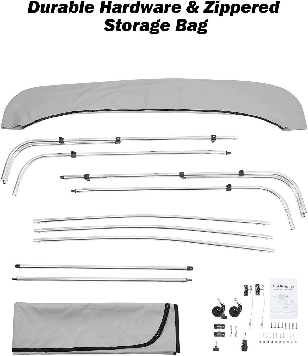 KEMIMOTO Bimini Top for Boat, Bimini Tops Cover 600D Marine Grade Canvas Boat Canopy with 6ft Length 54 in - 96 in Width 46 in Height, Includes Mounting Hardware, Straps Rear Support Poles - Image 4