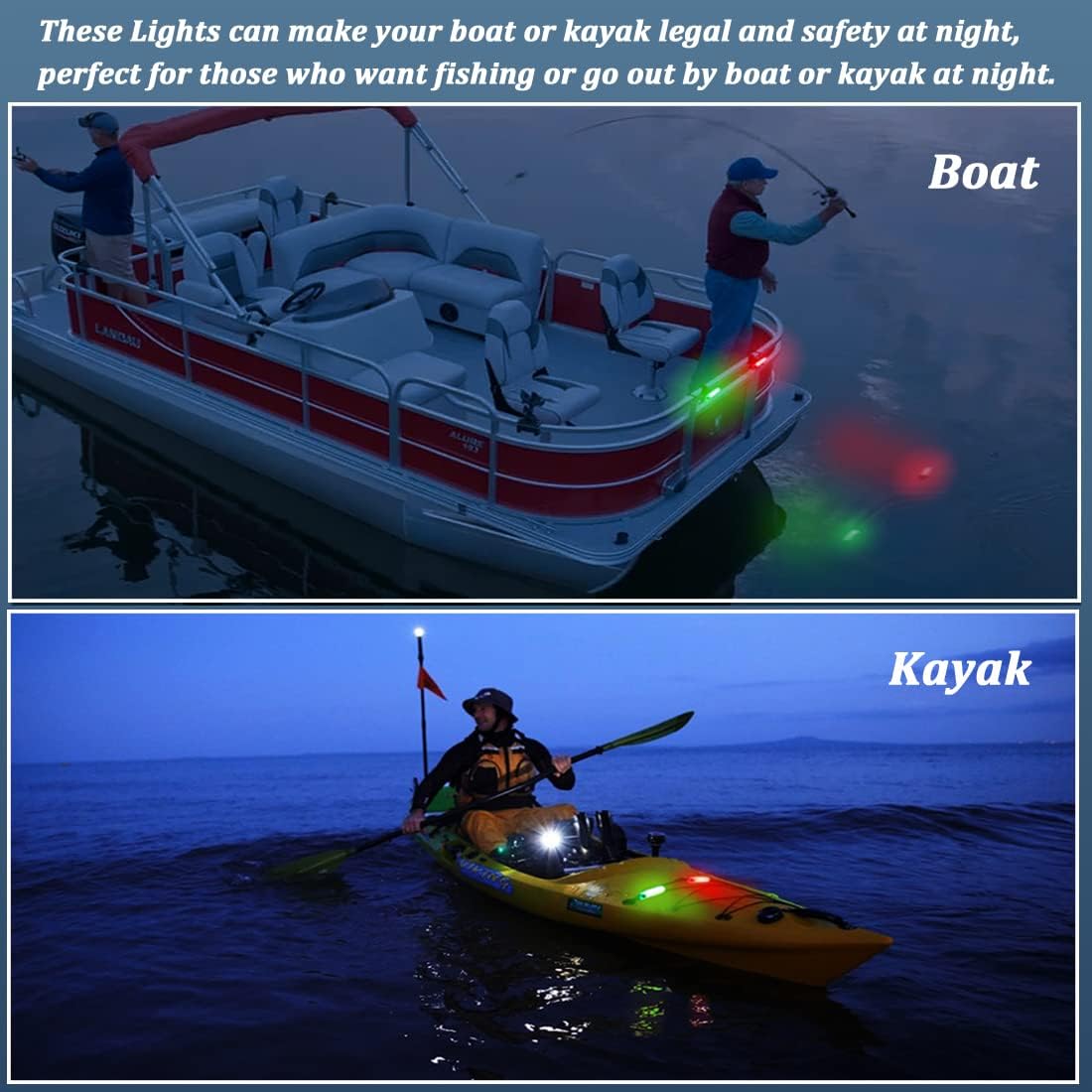 Kayak Navigation Lights Stern Lights Battery Operated, Waterproof Kayak Lights For Night Kayaking, Paddle Board Lights, Marine Safety Lights For Pontoon Boat, Bass Boat, Dinghy - Image 2