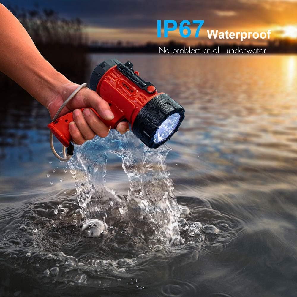 YIERBLUE Rechargeable Spotlight Flashlight with 2000,000 High Lumen LED, IP67 Waterproof Long Running Spot Light searchlight, Impact Resistant Handheld Spotlight with Foldable Stand and Red Lens - Image 3