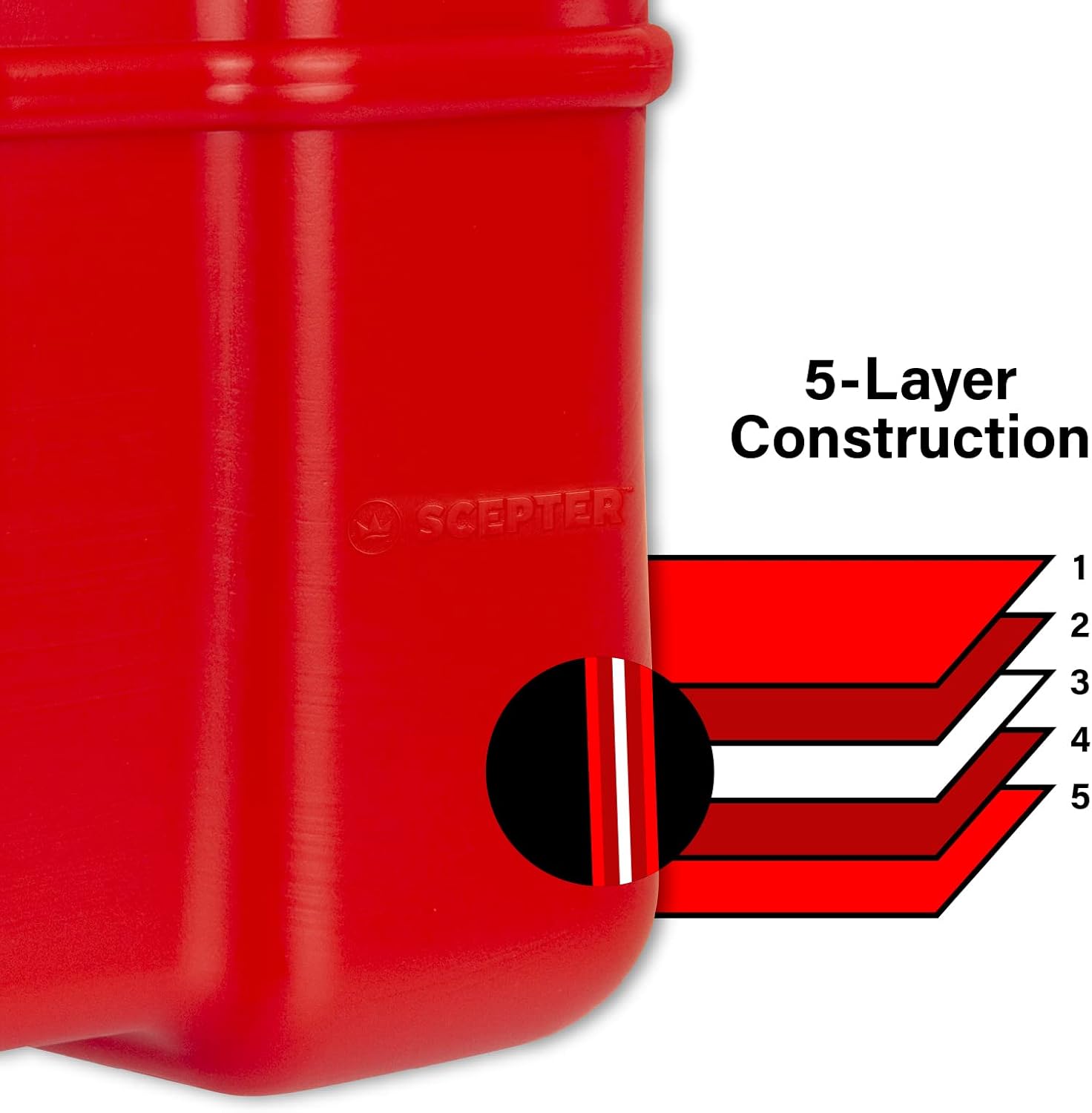Scepter 12 Gallon Portable Marine Gas Can, Large Capacity Boat Fuel Tank, 2-Way Vented Cap, Built-In Fuel Gauge & Pick-Up, Handles, EPA & CARB Compliant, Tall Profile, 22.9"L x 14.3"W x 13.9"H (08668) - Image 2
