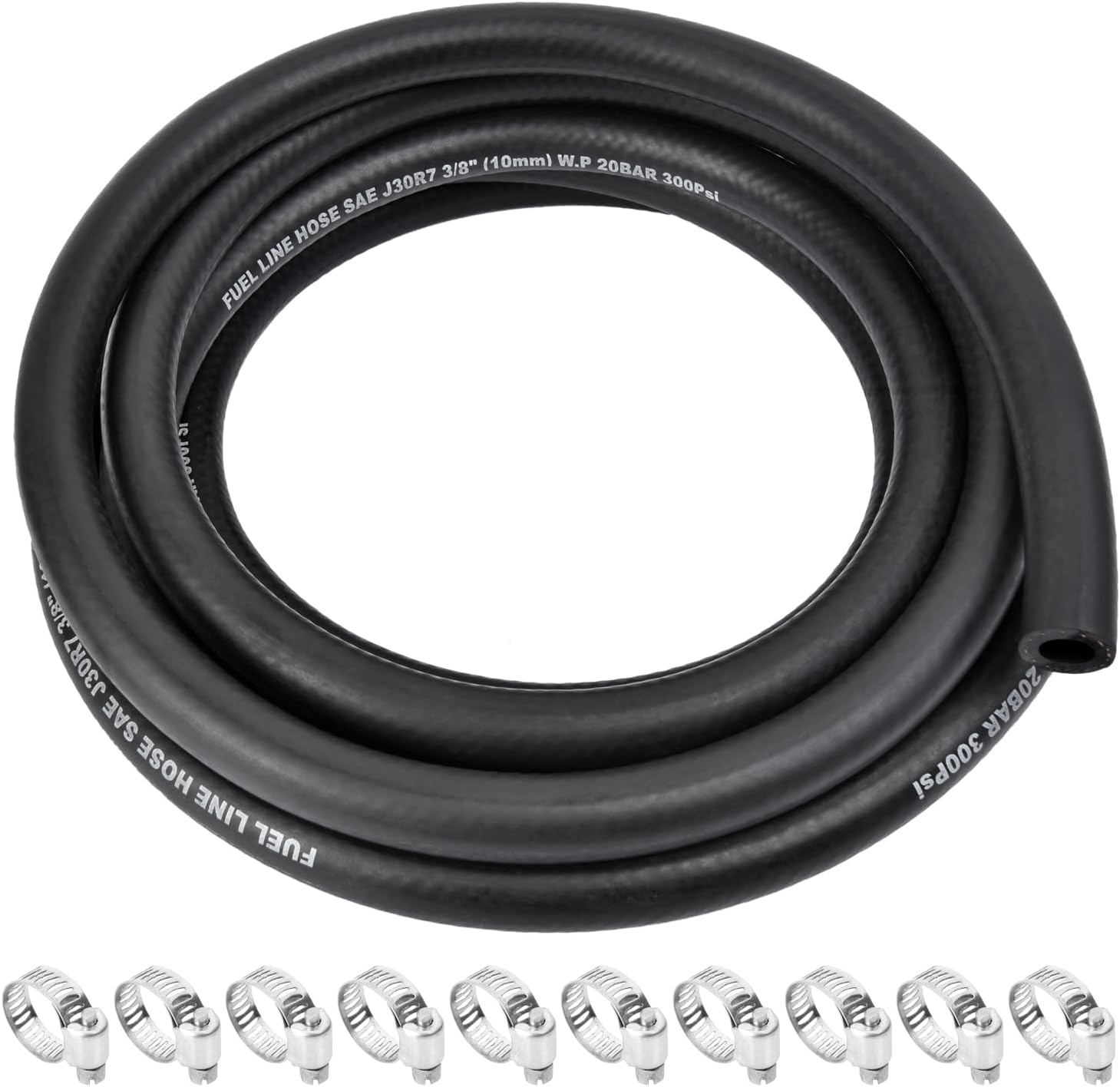 5/16 Inch ID Fuel Line Hose - 10FT Fuel Line with 10PCS Hose Clamps,300PSI High-Pressure Fuel Line for Automotive Fuel Systems Engines (5/16" ID-10Ft)