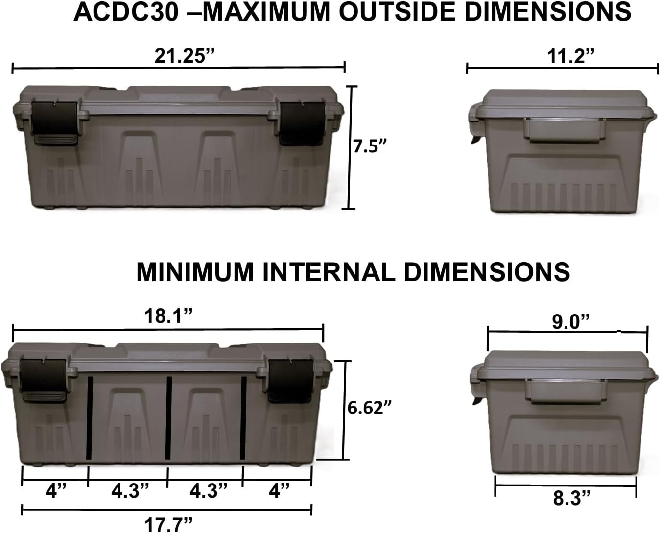 MTM ACDC30 Divided Ammo Crate Utility Box, Outdoor Gear & Tool Storage, Water- Resistant, Stackable, Snap Latch, 21"x11.2"x7.5", USA Made, Dark Earth - Image 4