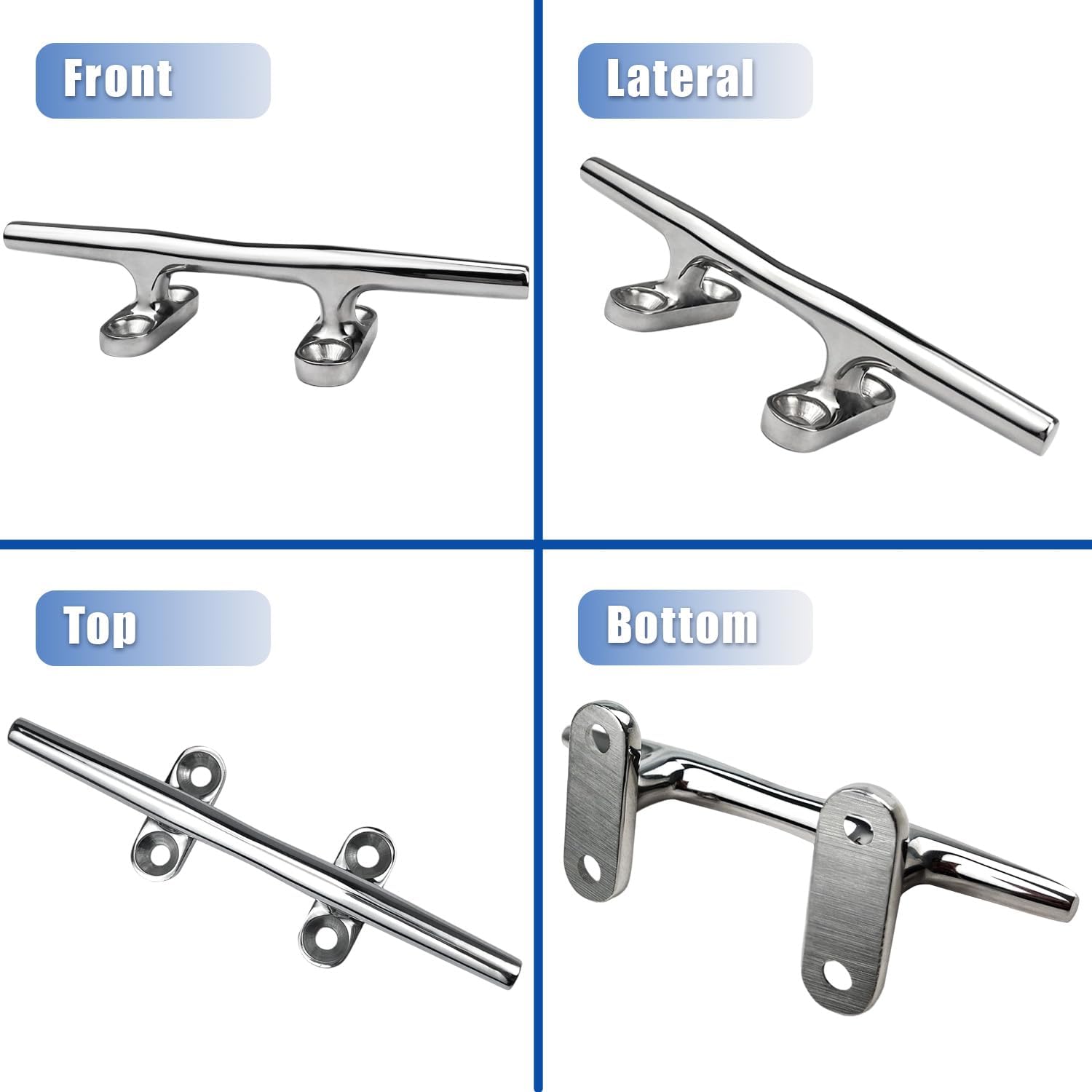 Boat Cleat, 4"/5"/6"/8"/10" Marine Grade 316 Stainless Steel Open Base Dock Cleat, Rope Cleat with Fasteners for Kayaks, Nautical Decor, 2 Pack/4 Pack - Image 6