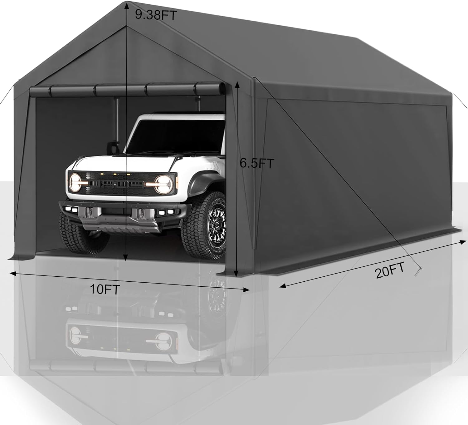 Carport 10x20 Ft Heavy Duty Canopy Steel Canopy Storage Shed,Portable Garage Party Tent,Portable Garage with Removable Sidewalls & Doors All-Season Tarp for Carport (Grey) - Image 3
