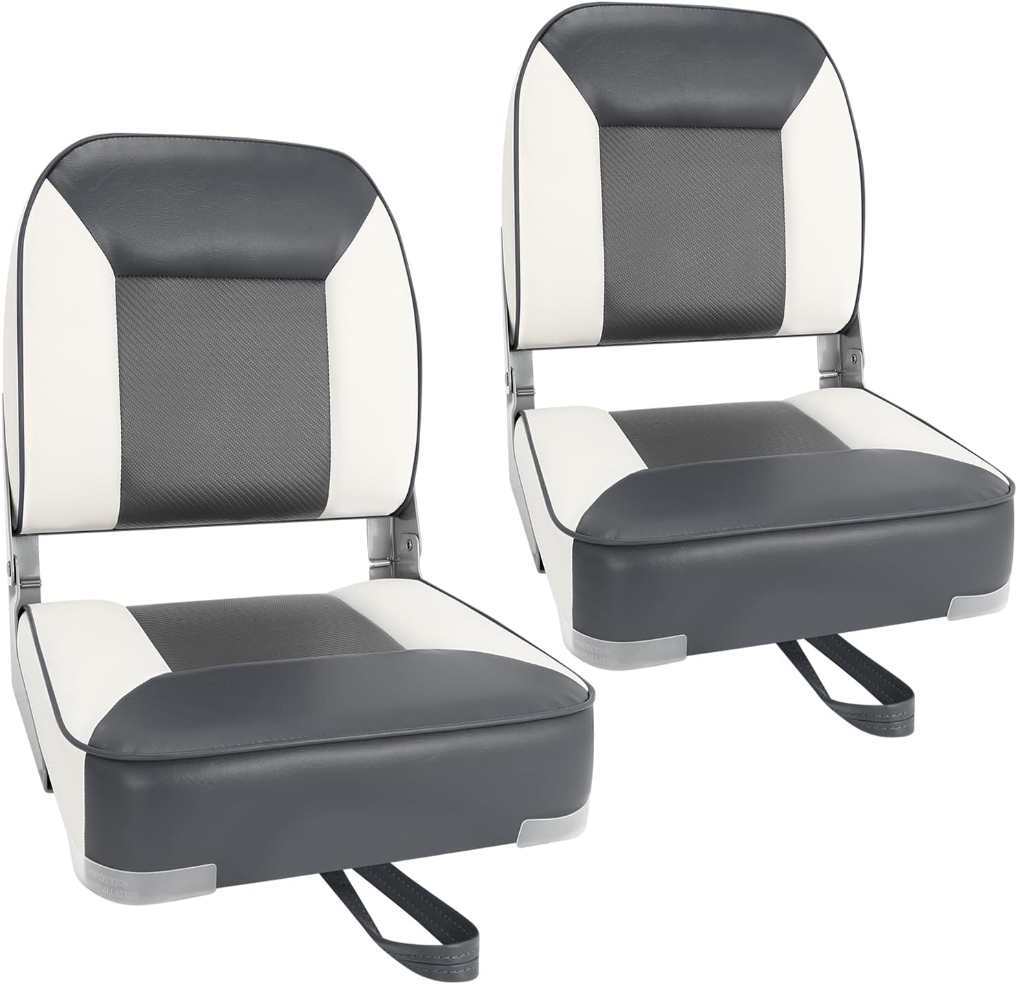 Boat Seats 2 Pack, Skureay Low/High Back Fishing Folding Boat Seat Waterproof Captain Boat Chair,Boatseat 2 Pack Suitable for Jon/Pontoon/Canoe/Bass Tracker Boat seats-UNIQUE Color Design (Gray/White)