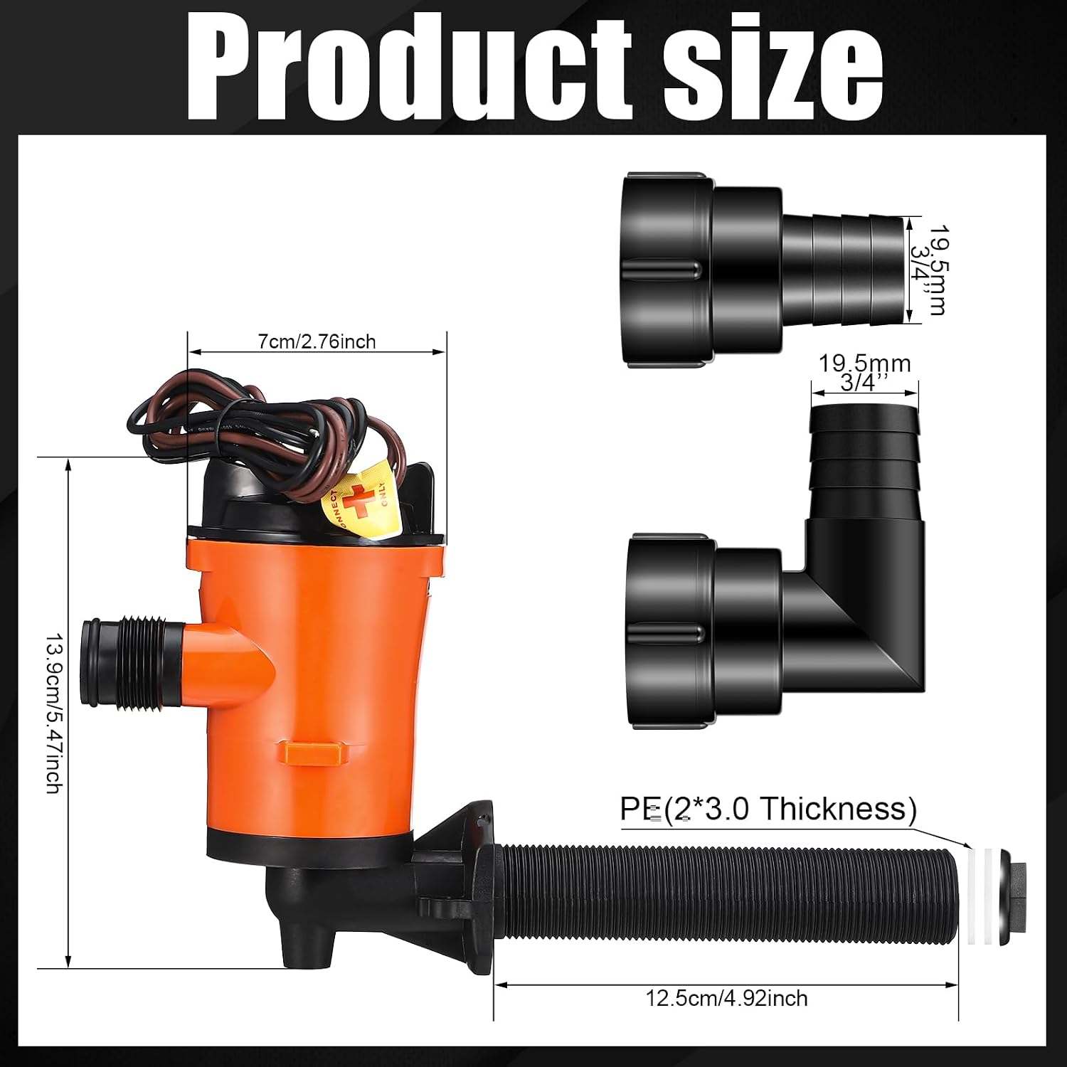 Retisee 12V 800GPH Livewell Pump Kit for Boat Aerator Pump with 4 3/4'' Stainless Steel Mesh Strainer Marine Baitwell Replacement for Fishing Tank Submersible Cartridge Aerator Boat Marine Yacht - Image 2