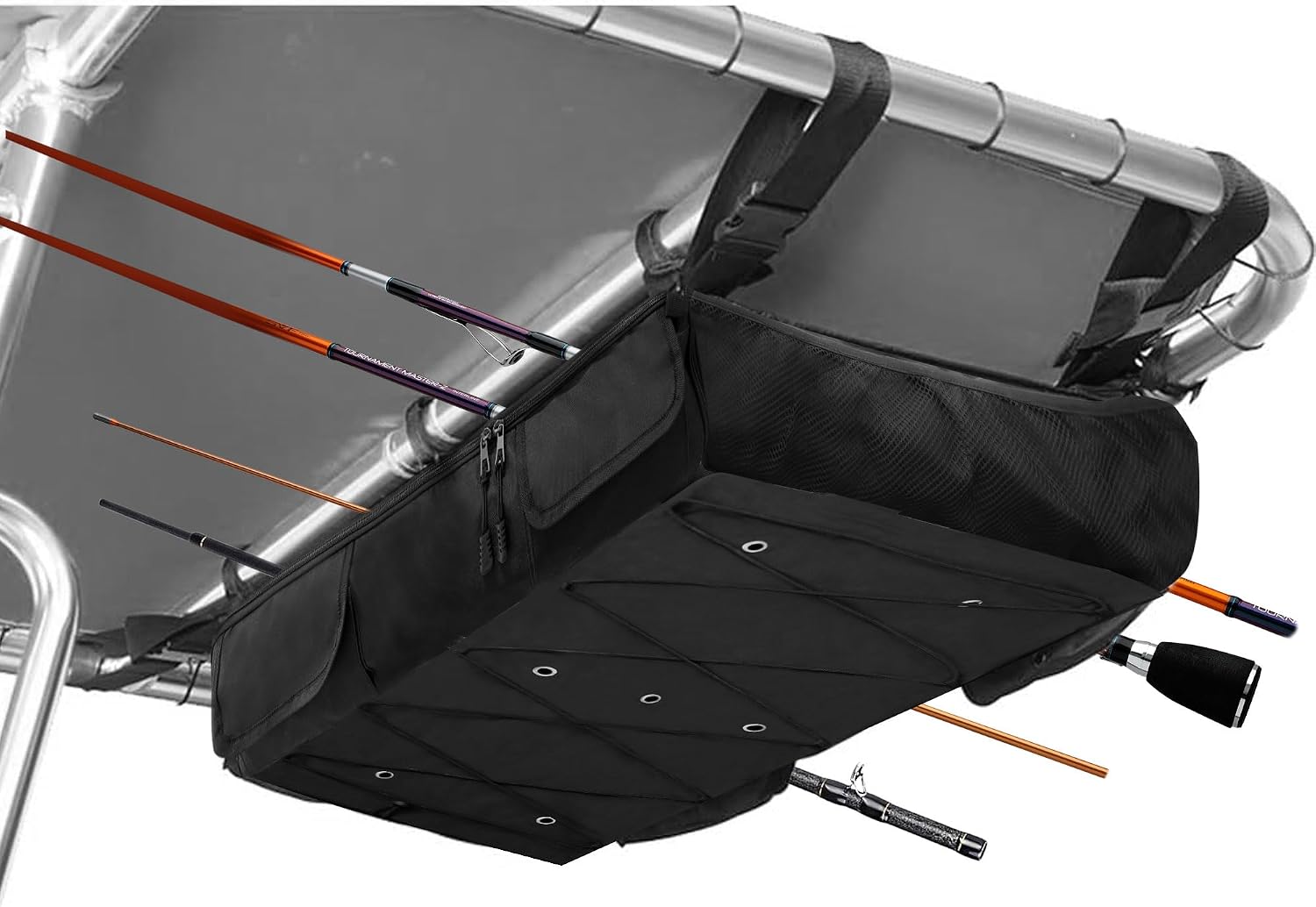 MDSTOP T-Top Storage Bag, Boat Life Jackets Bag Can Secure 4 Fishing Rods, Hold 4-6 Type II Life Jackets, for Most T-Top Hard Tops, Bimini-Tops, Pontoon Tops(Life Jackets not Included) - Image 9