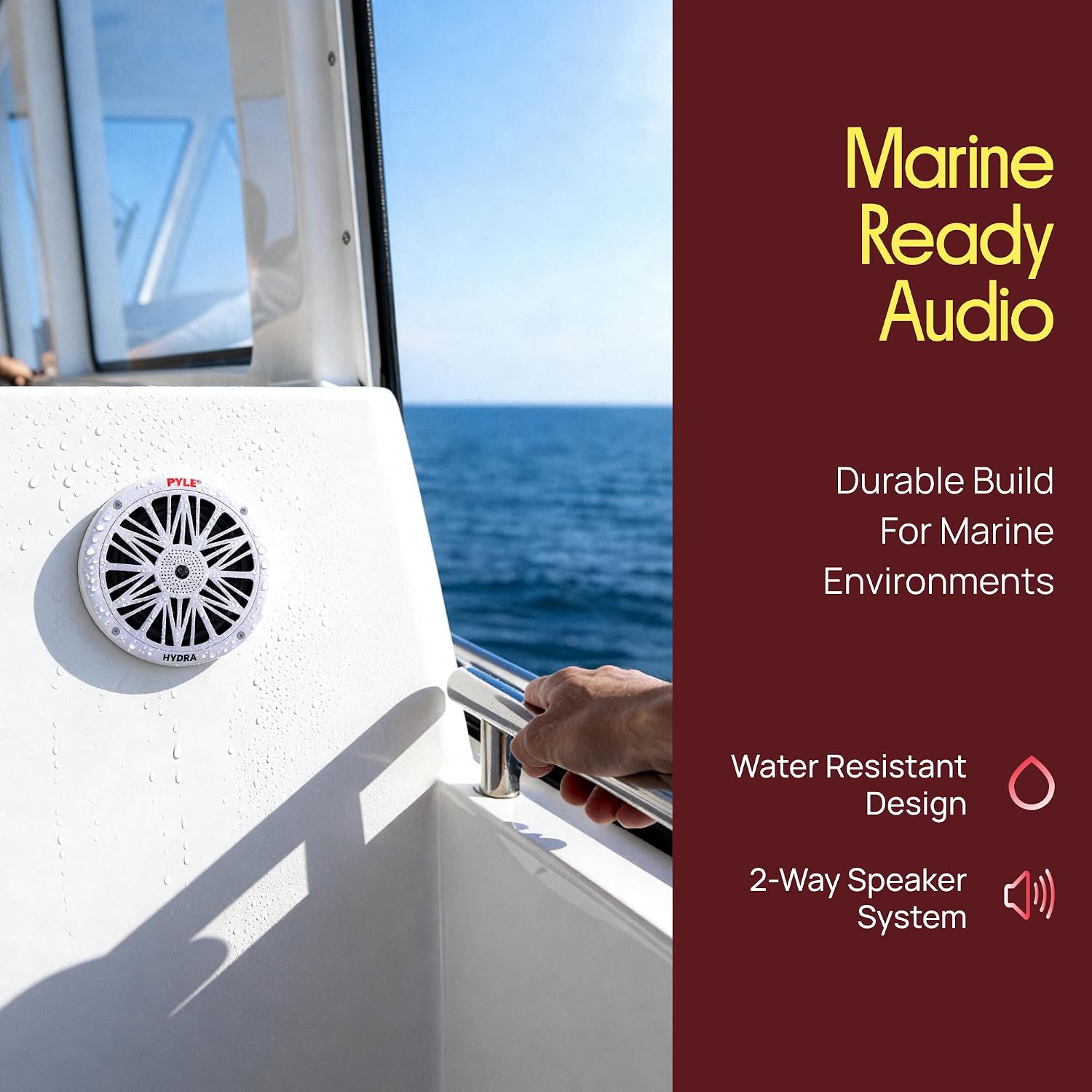 Pyle 6.5 Inch Dual Marine Speakers - 2 Way Waterproof and Weather Resistant Outdoor Audio Stereo Sound System with 200 Watt Power, Poly Carbon Cone and Butyl Rubber Surround - 1 Pair (White) - Image 3