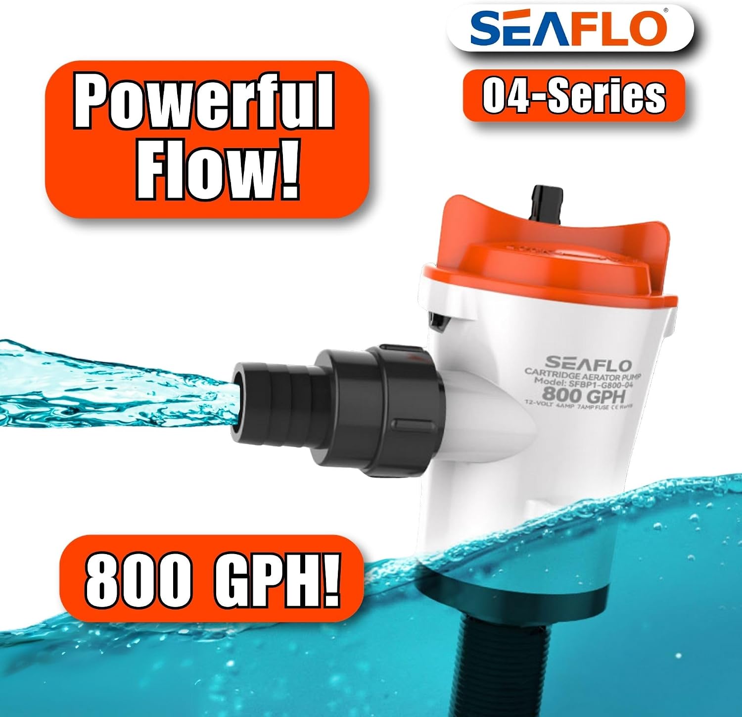 SEAFLO 04 Series 800 GPH Baitwell/Livewell Aerator Pump with Straight Intake, 12V DC, Saltwater/Freshwater, Replaceable Cartridge Motor, ¾" NPT Outlet, CE & Rohs Certified – 4-Year Warranty! - Image 6