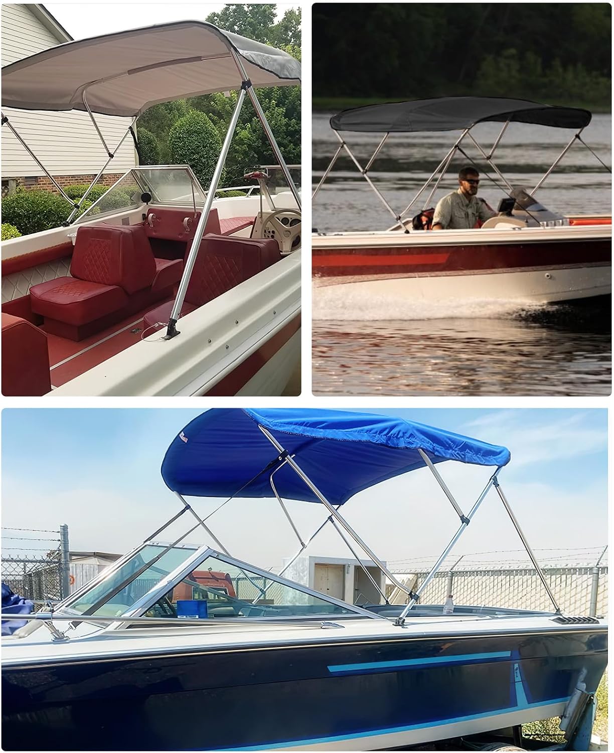 KEMIMOTO Bimini Top for Boat, Bimini Tops Cover 600D Marine Grade Canvas Boat Canopy with 6ft Length 54 in - 96 in Width 46 in Height, Includes Mounting Hardware, Straps Rear Support Poles - Image 7
