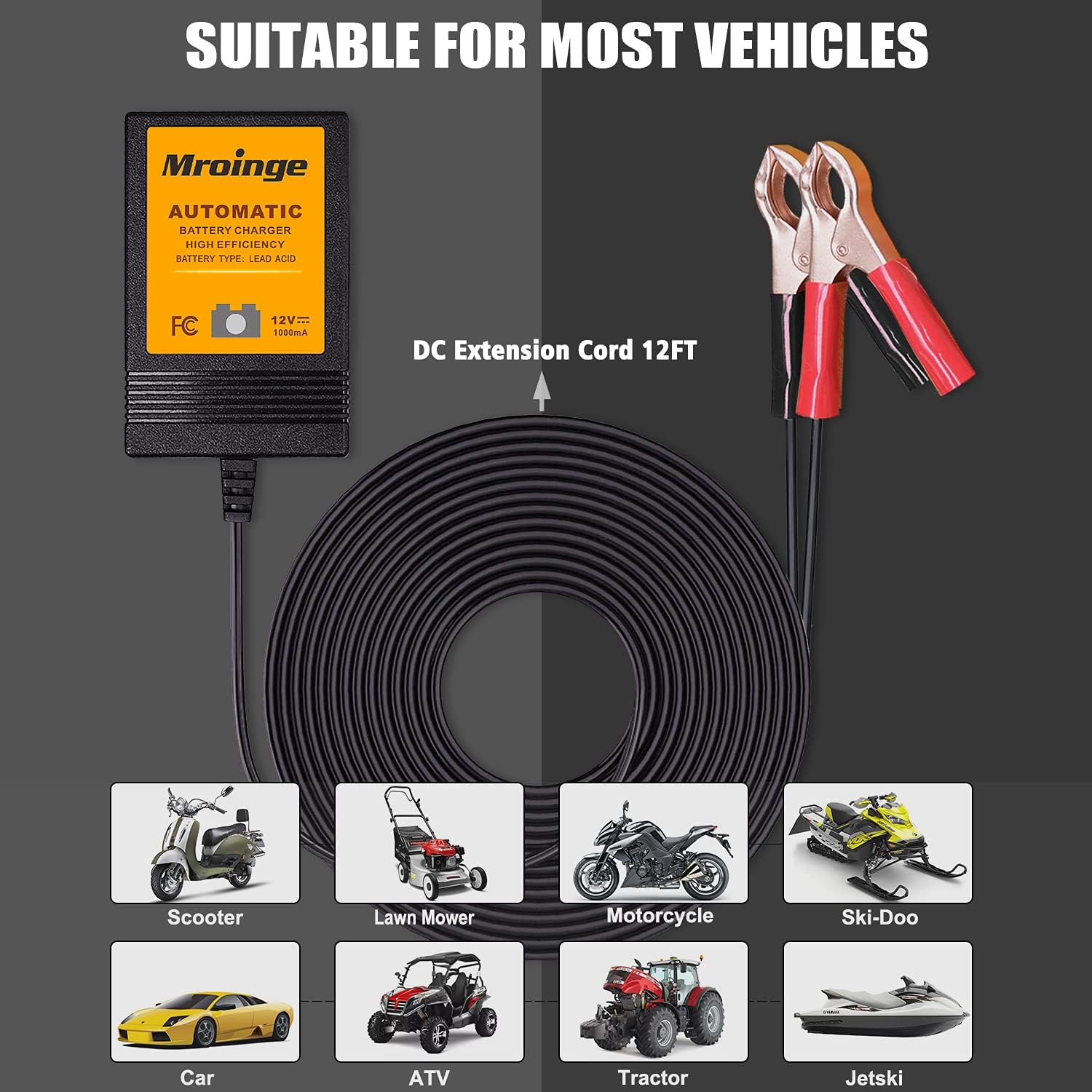 Trickle Charger 12V 1000mA Smart Battery Charger & Maintainer and Automatic Float Charger for Motorcycle, ATV, Lawnmowers and More - Image 5