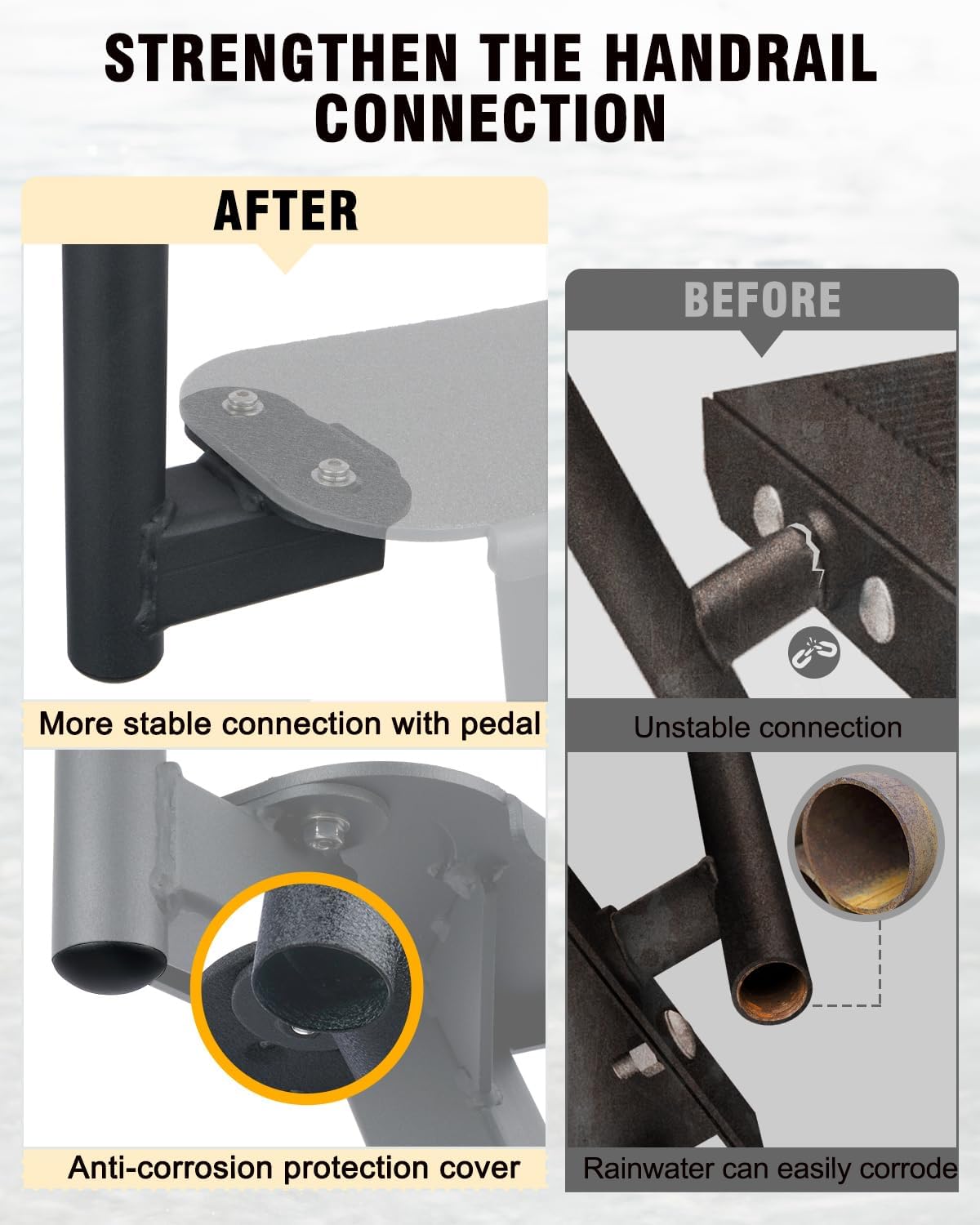 Boat Trailer Steps, Heavy-Duty Trailer Tongue Steps with Safety Grab Handle, Fits 3" x 3" & 3" x 5", 450lbs Capacity (4 Step, Standard Tread) - Image 7
