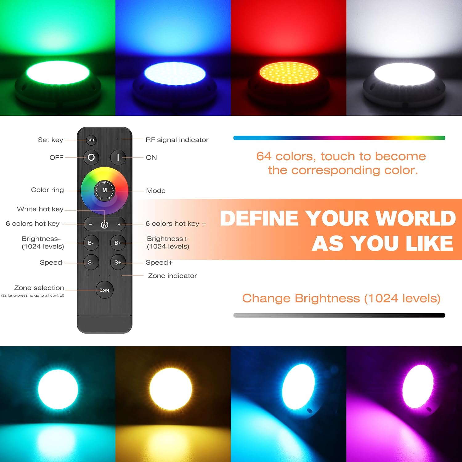 HUSUKU GT12 12000LM Underwater Boat Dock Lights RGB Marine Color Light Kit, 5IN 60LED 12V 120W IP68, All-Metal Body, Wireless Grouping & Control Auto-Sync, High-Powered for Yacht Boats Docking Transom - Image 4