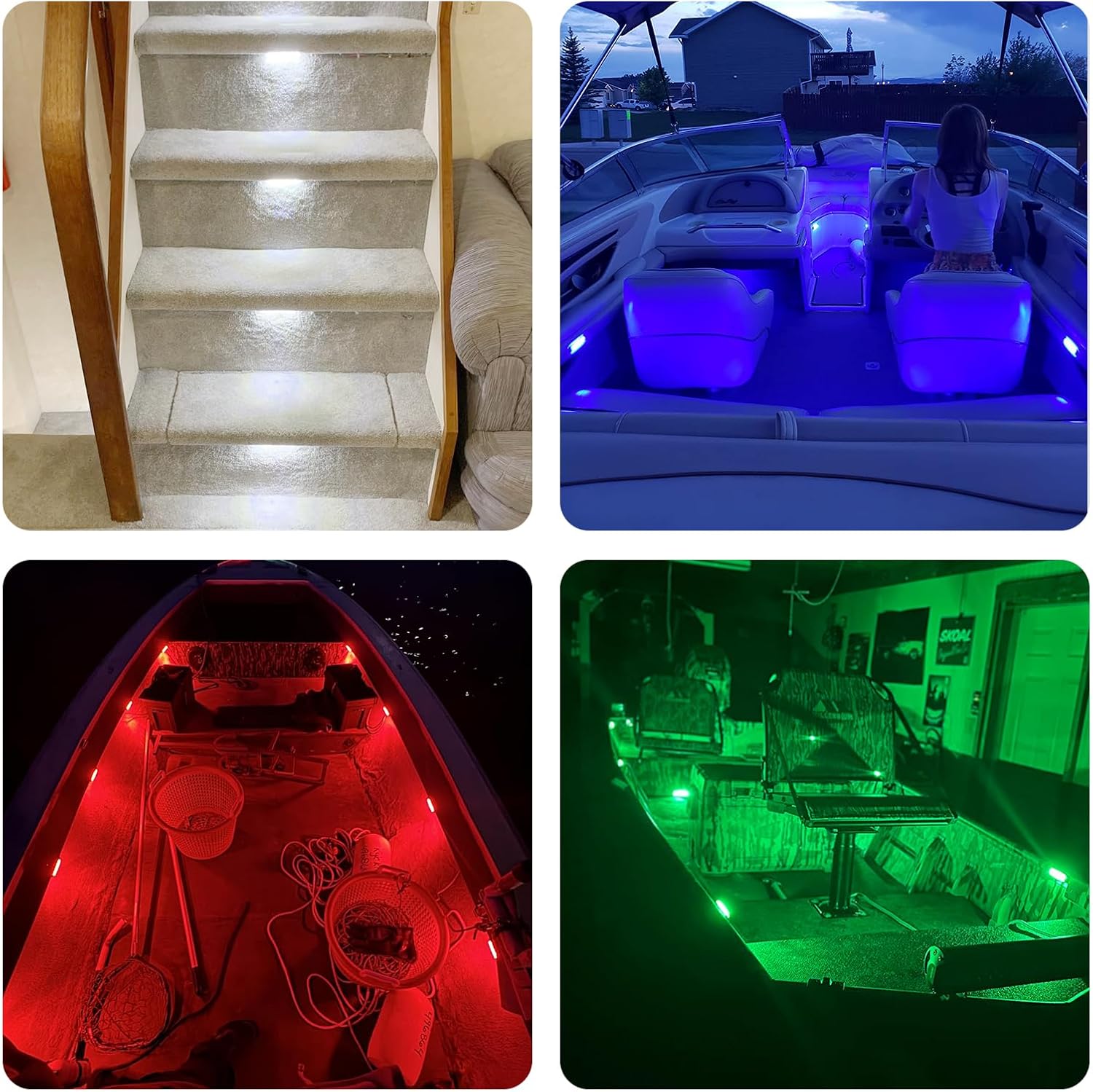 Marine RGBW LED Light, 4-Color Ambient Lighting (Red/Green/Blue/White), 12V DC IP67 Waterproof, 8 Inch Long Flush Mount Boat Courtesy Light for Cabin Deck Salon Yacht Pontoon, Single Light 1pc - Image 7