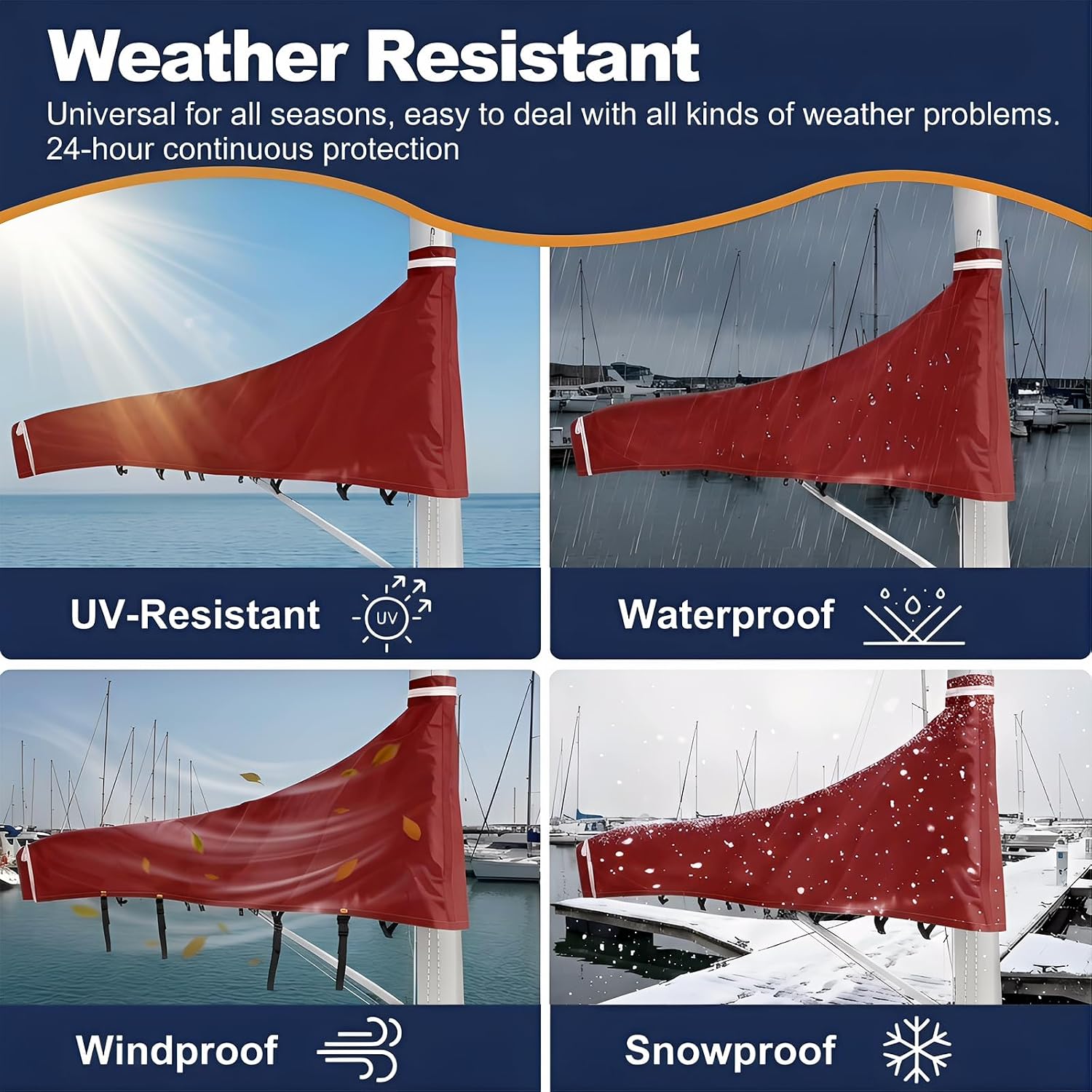 Mainsail Boom Cover for Sailboats, 1200D Waterproof UV-Resistant Sailboat Mainsail Cover, Waterproof, Heavy Duty Sailboat Boom Cover Fits 10-11 ft Boom, Burgundy - Image 7