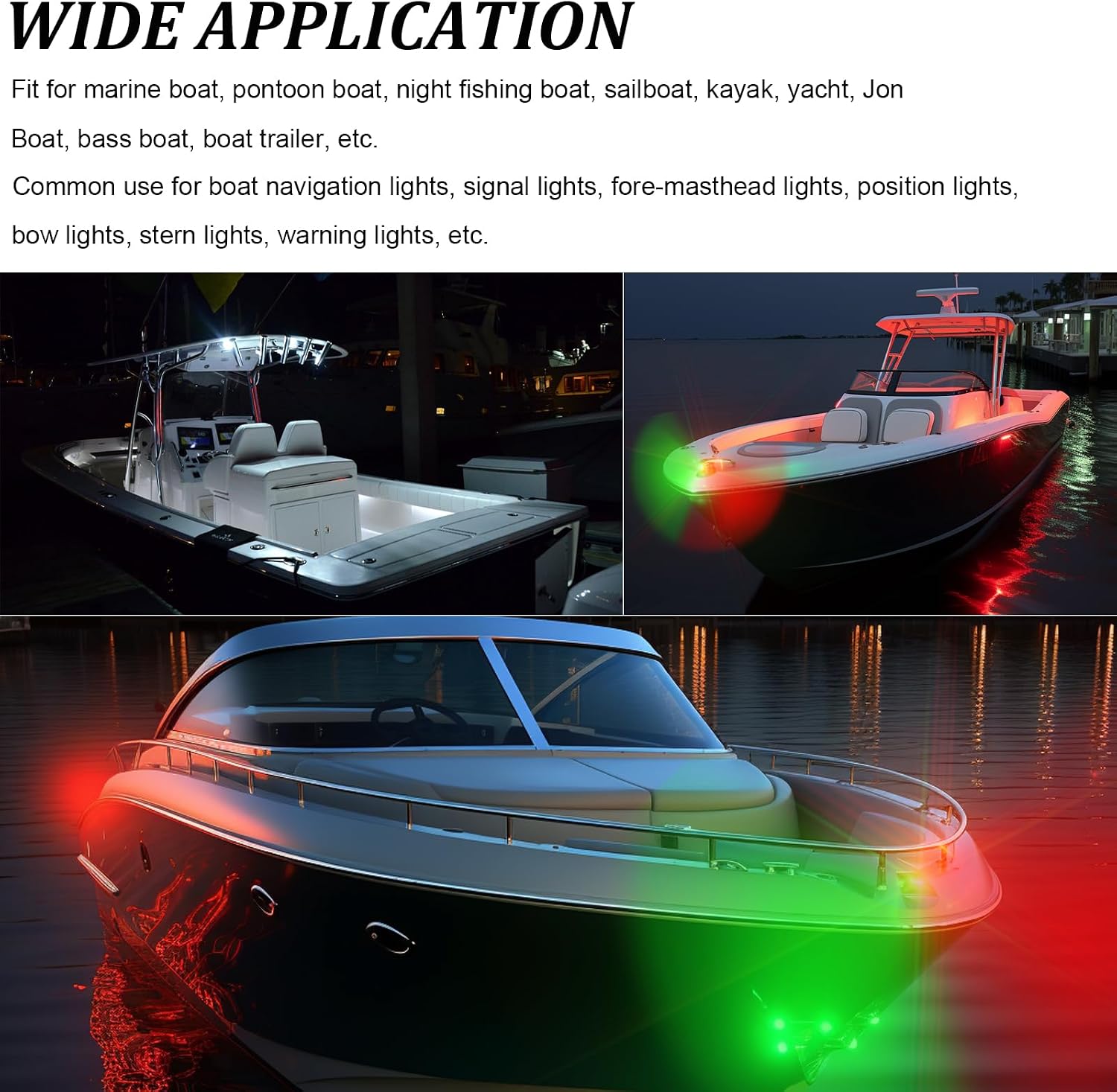 PSEQT Boat Navigation Lights LED Waterproof Marine Bow Stern Side Interior Deck Transom Lights w/Chrome bezels for Pontoon Fishing Small Bass Boat Yacht Kayak (1Pcs Red and Green, 2Pcs White) - Image 3