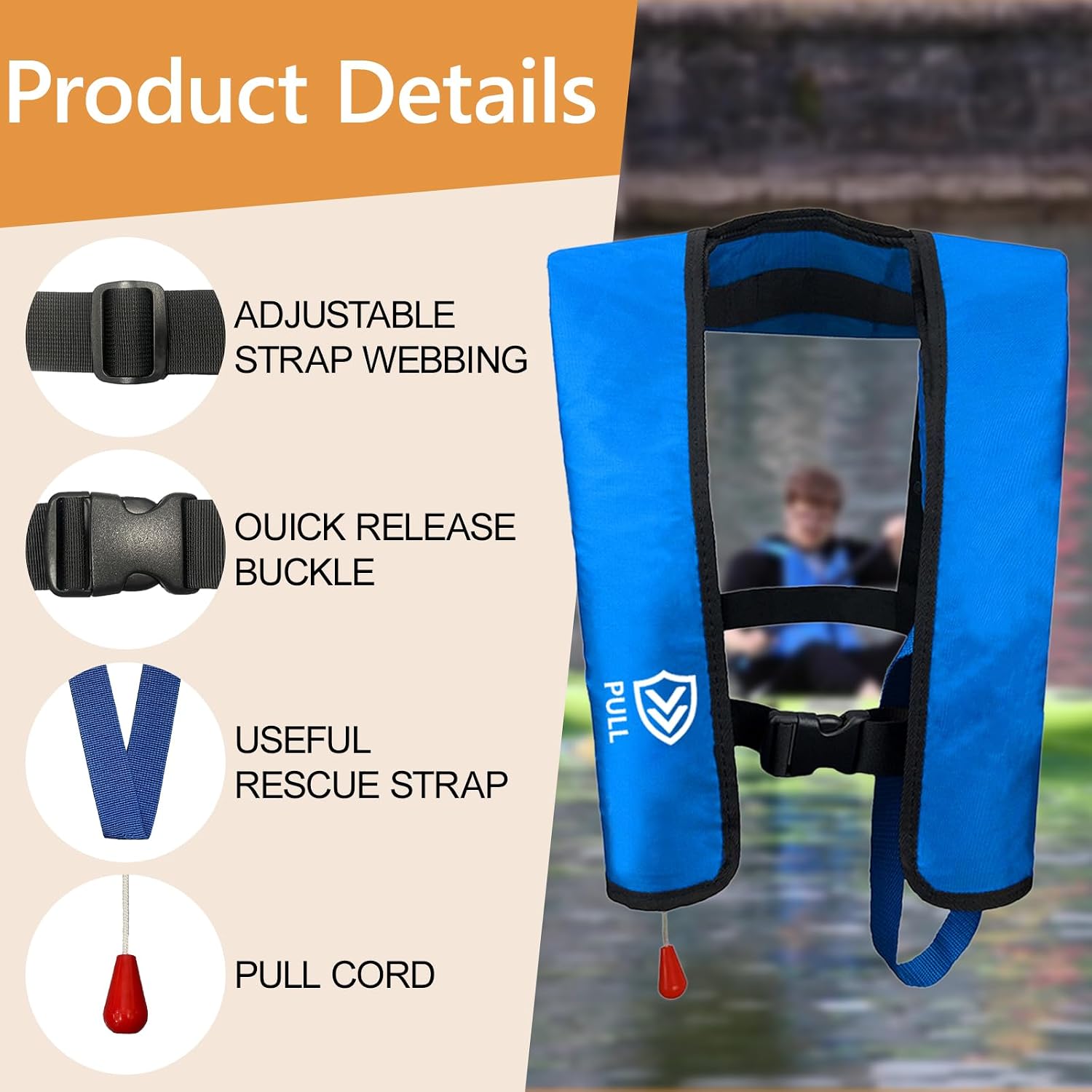 Manual Inflatable Life Jacket | Inflatable PFD Jackets for Adults|Kayak Life Vest | PFD Low Profile for Fishing Sailing|Jet Skiing |Supports up to 330 lbs - Image 5