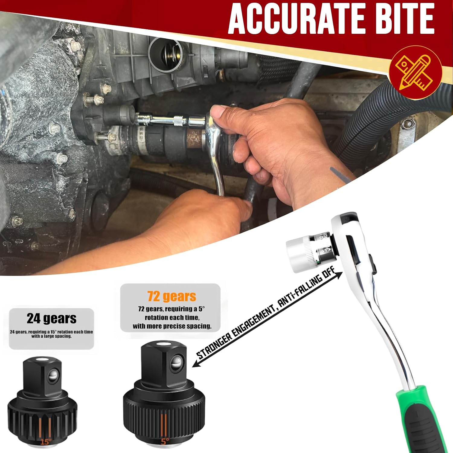 49-Piece Professional Motorboat & Yacht Maintenance Tool Kit, High-Strength Chrome Vanadium Steel with 72-Tooth Ratchet Wrench, 1/4 & 3/8 Inch Drive Metric & Standard Socket Wrench Set - Image 2