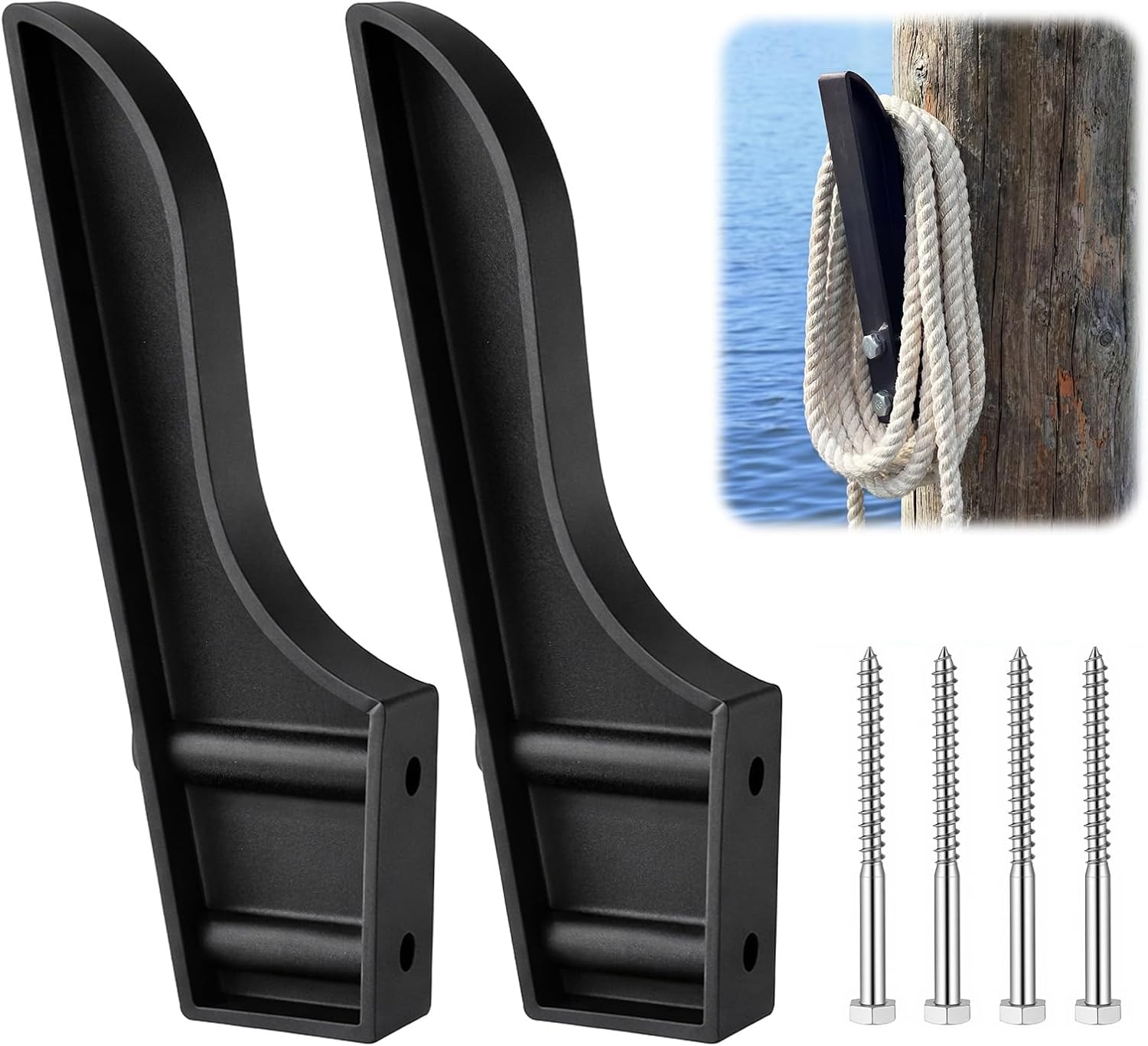 GlikCeil Dock Piling Line Holder Hook with Mounting Screws, Dock Line and Boat Hook Holder, Store Boat Lines & Rope