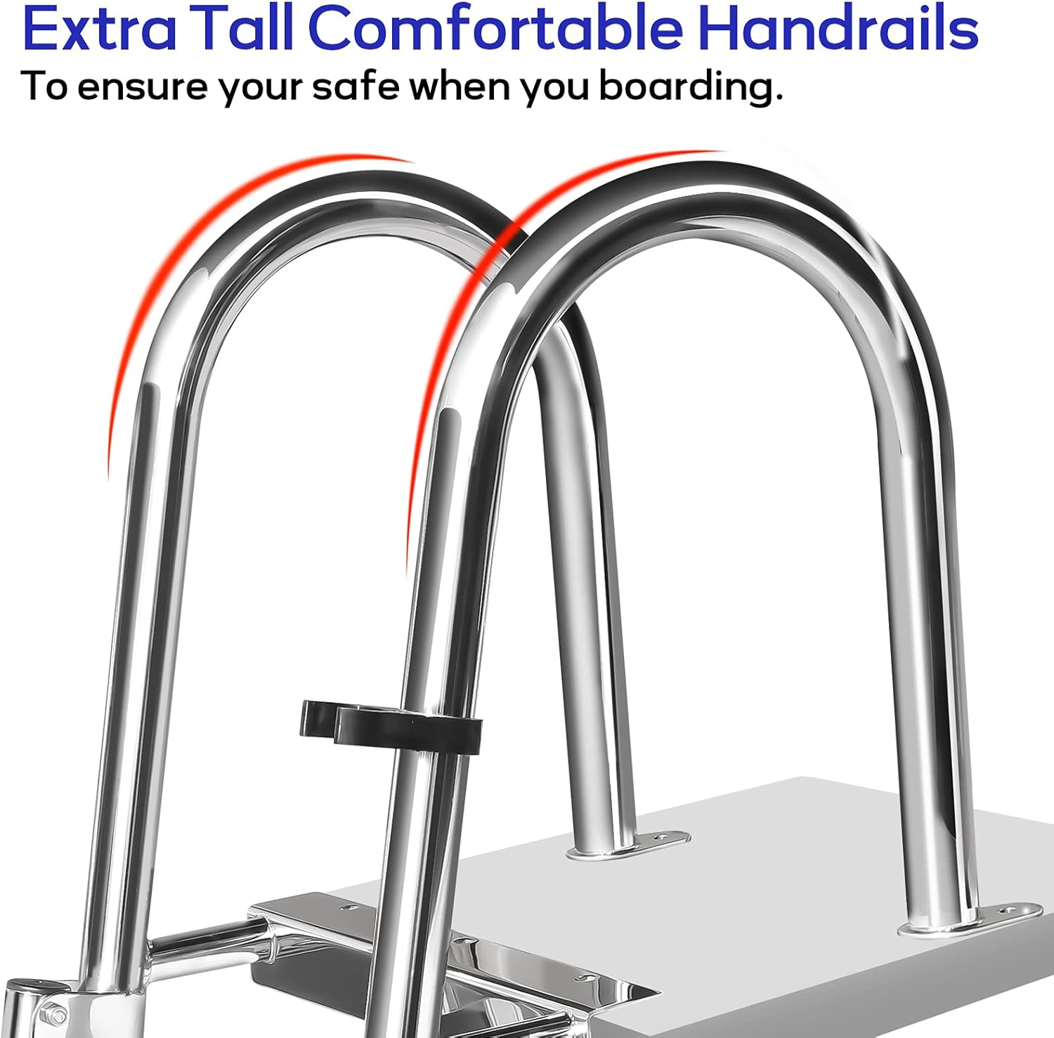 4 Step Pontoon Boat Ladder, 316 Stainless Steel Folding Telescoping Ladder Rear Entry Inboard Ladders All Welded Reinforce Heavy Duty Max.Load 600 Pound with Wide Steps & Safe Handrails - Image 4