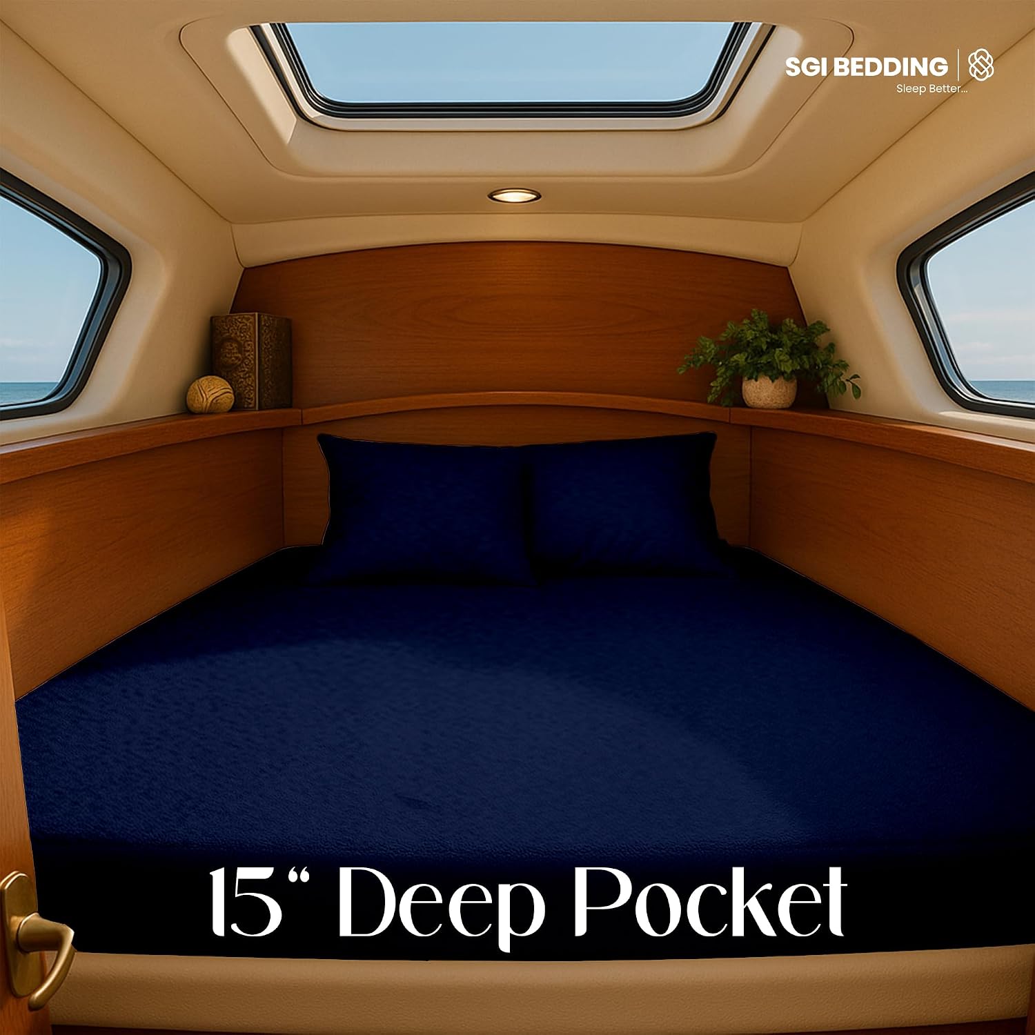 SGI Bedding Waterproof XL V Berth Mattress Protector 102" Head x 82" Length x 30" Foot – 15" Deep Pocket, 360° Fitted Style Mattress Pad Cover, Soft Noiseless & Breathable Cover for Boat – Navy Blue - Image 6