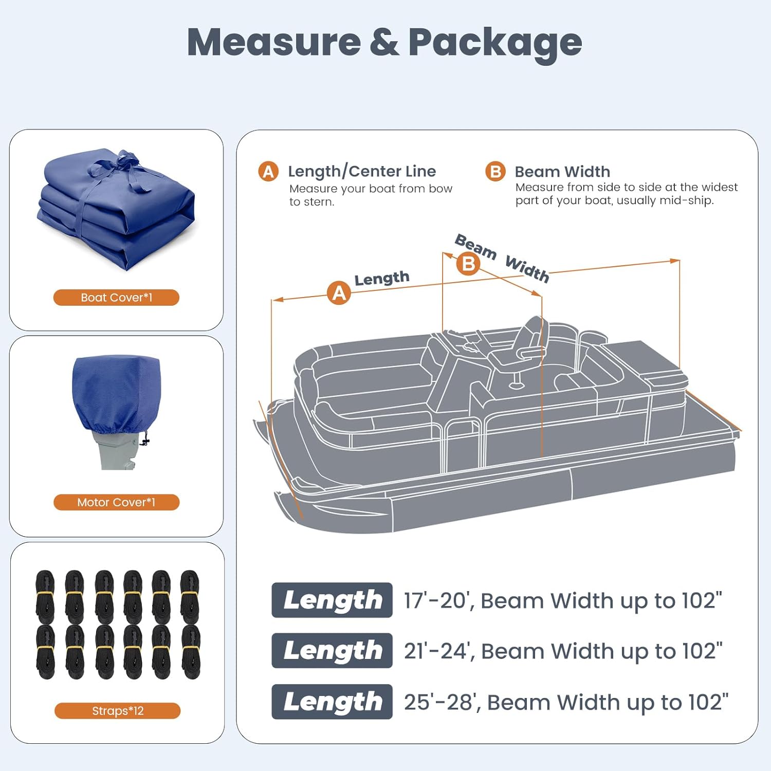 RVMasking Pontoon Boat Cover with Motor Cover, 1400D Heavy Duty Middle Reinforced, Marine Grade Waterproof Boat Cover for Length: 21'-24', Beam Width up to 102", Blue - Image 8