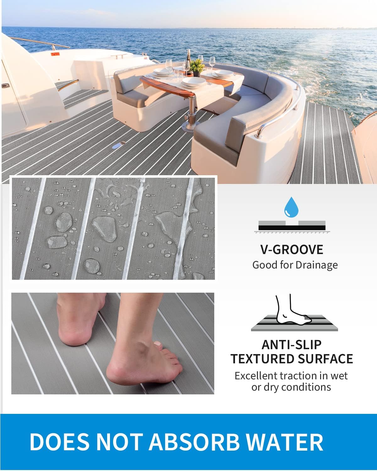 OCEANBROAD EVA Foam Boat Flooring with 3M Adhesive Backing Marine Self-Adhesive Decking 96''x45.6''/36''/28.8''/16.8'', 48''x16.8'' Faux Teak Sheet for Jon Boats Swim Platform Helm Pad RV Floor | Double-layer, Non-Slip, 6 mm Thick Eva Foam, Multiple Sizes and Colors, Easy to Install, For Marine Decking - Image 3