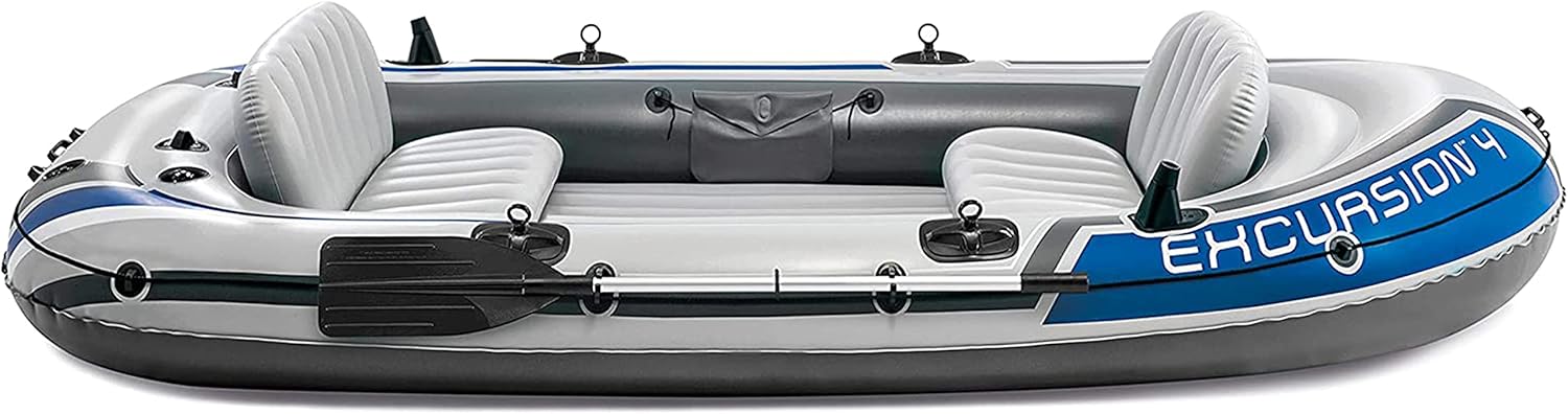 Intex 68324EP Excursion 4 Inflatable Boat Set: Includes Deluxe 54in Boat Oars and High-Output Pump – Adjustable Seats with Backrest – Fishing Rod Holders – 4-Person – 1100lb Weight Capacity - Image 8