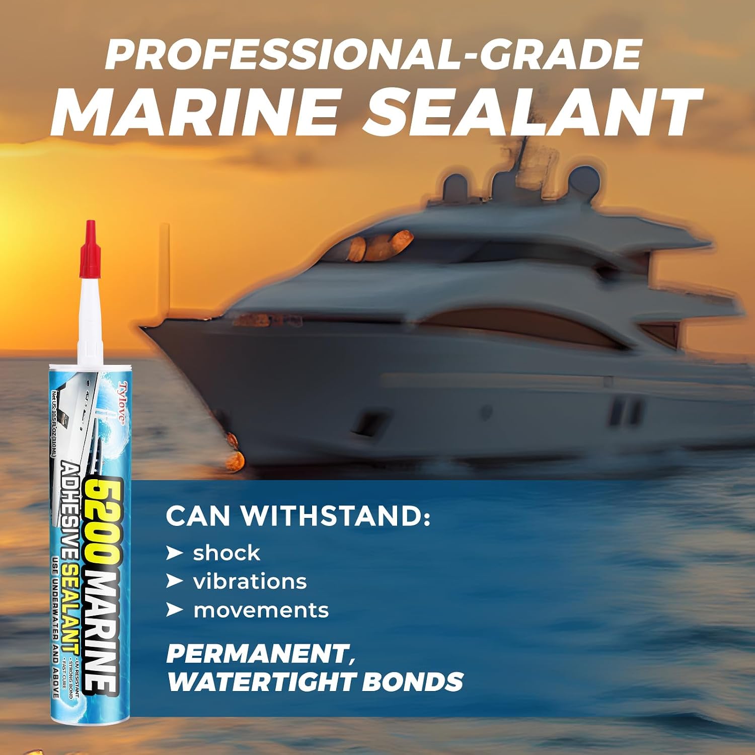 5200 Marine Sealant for Boats & RVs-Fast-Cure (30 Mins), Waterproof, UV-Resistant, High-Bond Adhesive Sealant for Hulls, Decks, Fiberglass, Wood & Metal-Eco-Friendly, Low Odor, with Gloves&Nozzle (1) - Image 5