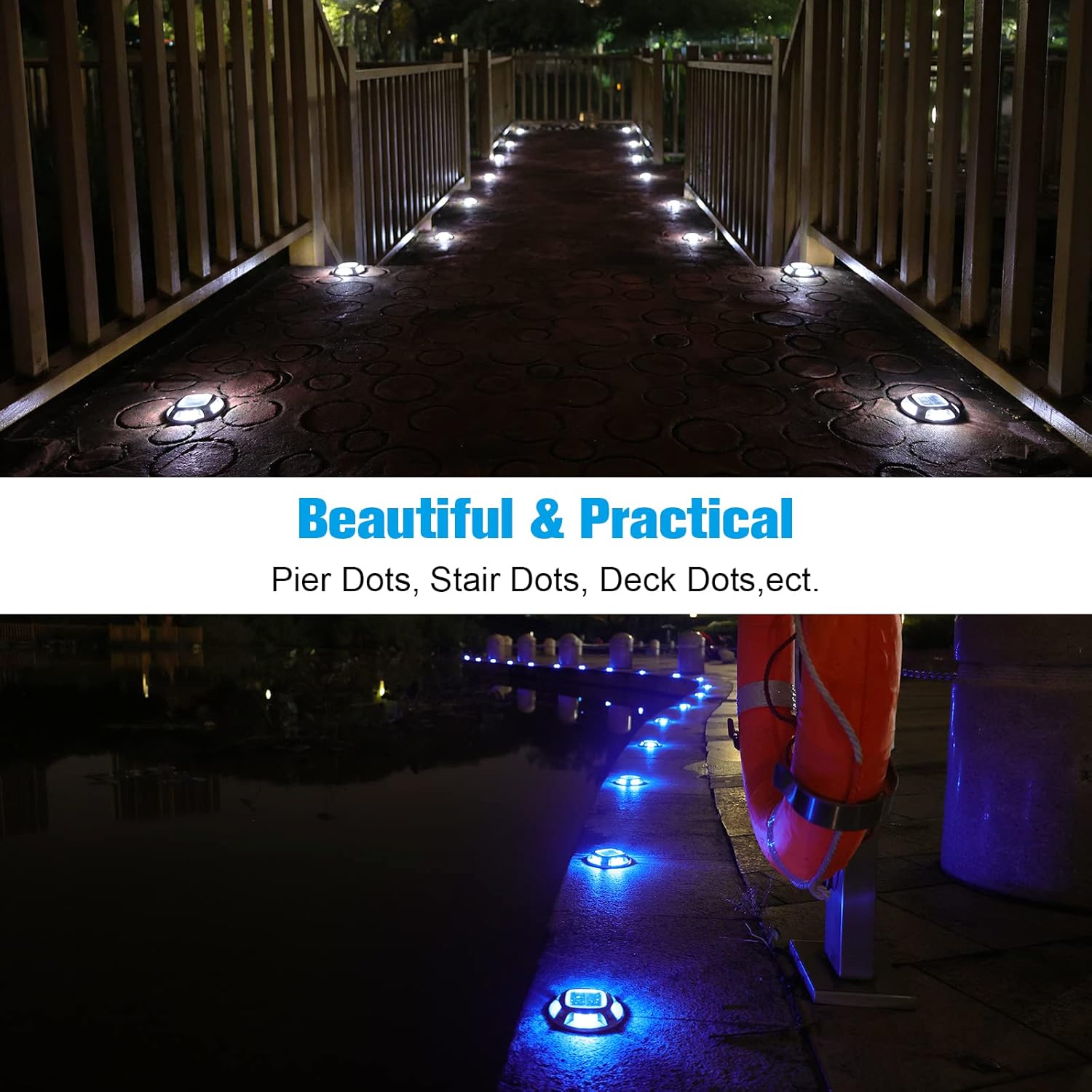VOLISUN Solar Dock Marine Lights 12 Pack,2 Colors in 1,Outdoor IP67 LED Solar Powered Waterproof Driveway Marker Deck Lights for Warning Step Sidewalk Pathway (White/Blue),Saltwater Resistant - Image 8
