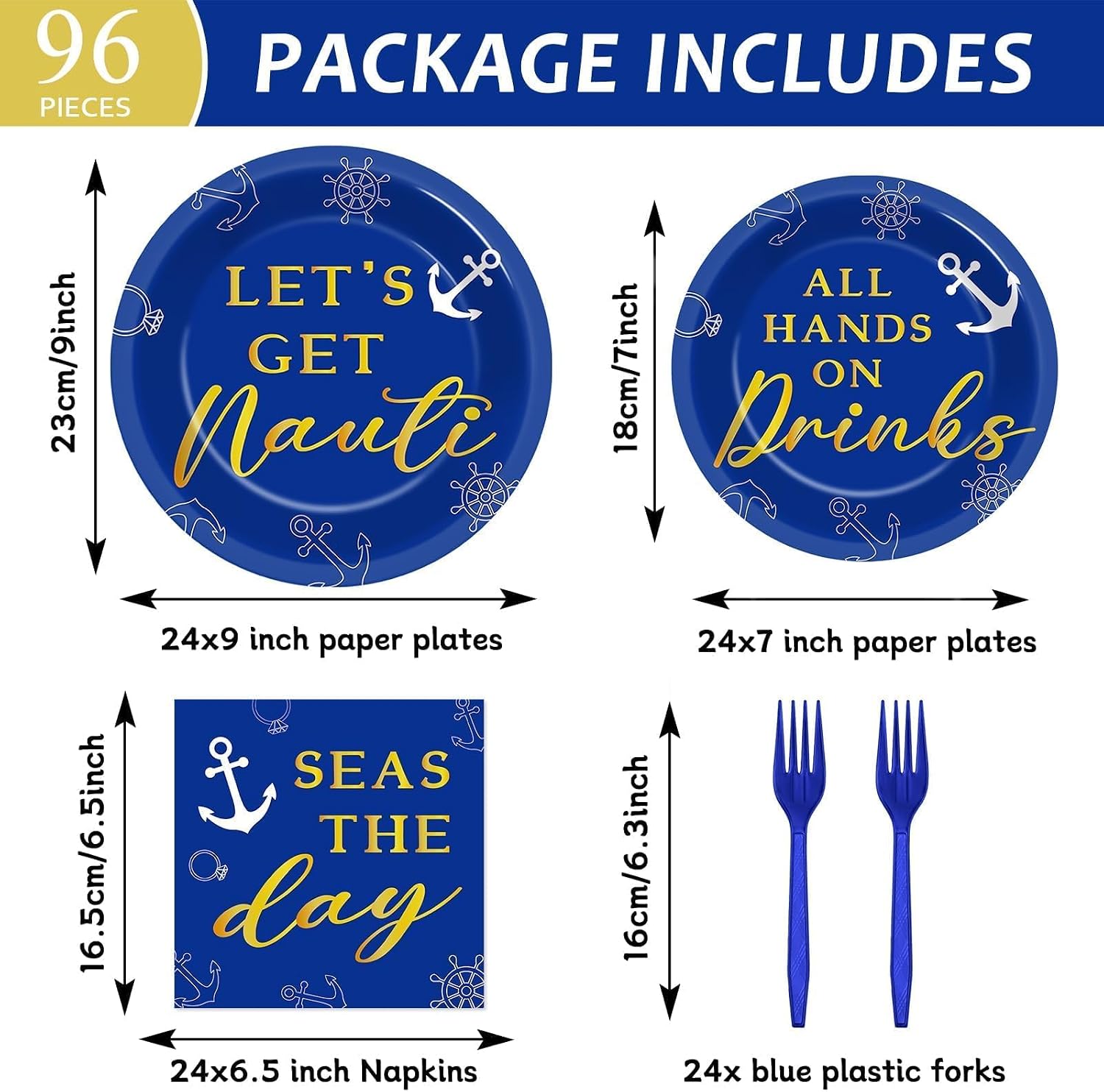 96 Pcs Nautical Bachelorette Party Plates and Napkins for Let's Get Nauti Yacht Party Supplies Nautical Sailor Themed Paper Dessert Plates Bridal Shower Tableware Set for 24 Guests Party Decorations - Image 2