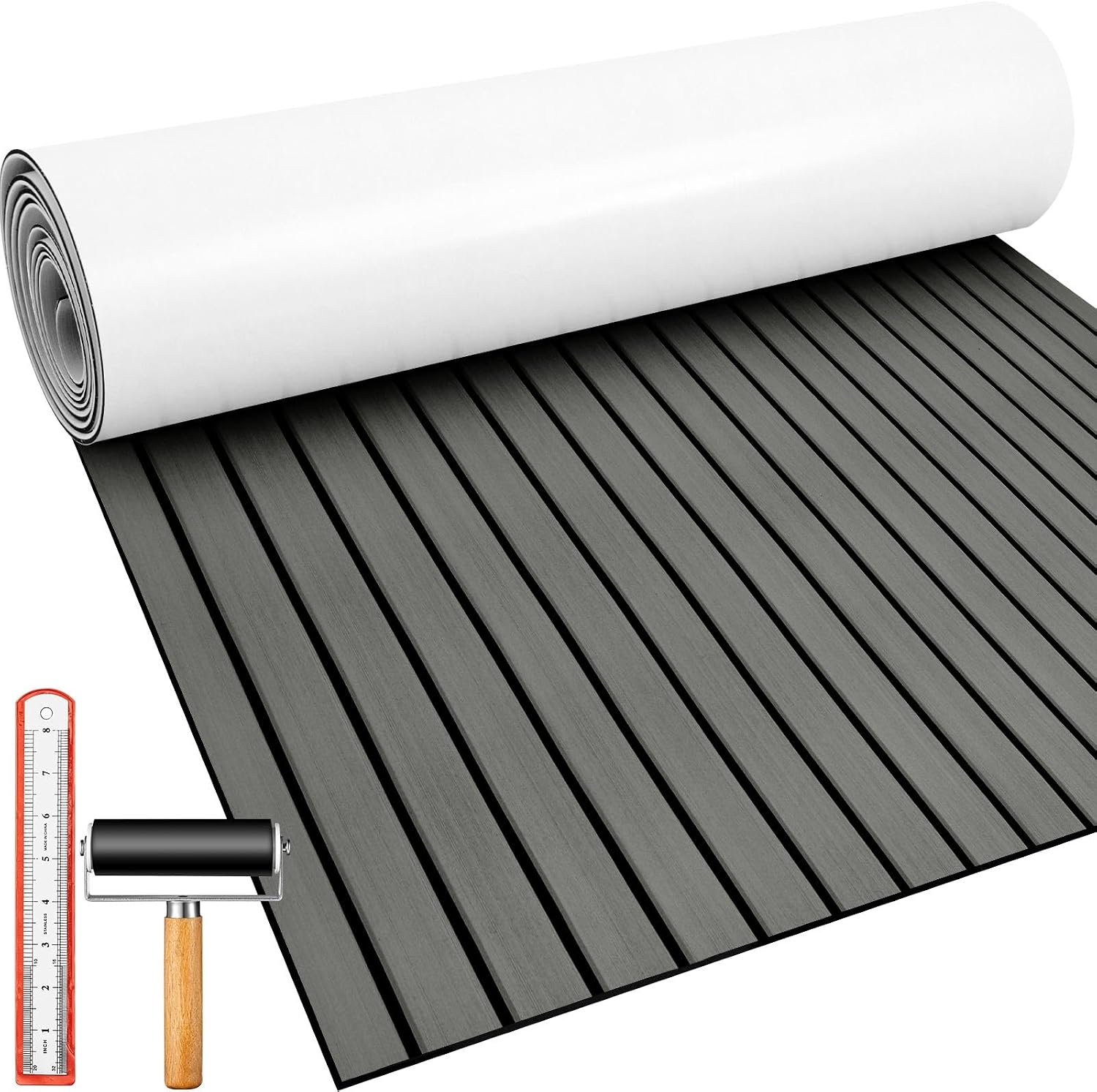 Duraaamo Boat Flooring EVA Foam 157"/ 118" x 47" Boat Decking Non Slip Marine Self Adhesive Carpet with Roller Ruler for Kayak Yacht Motorboat