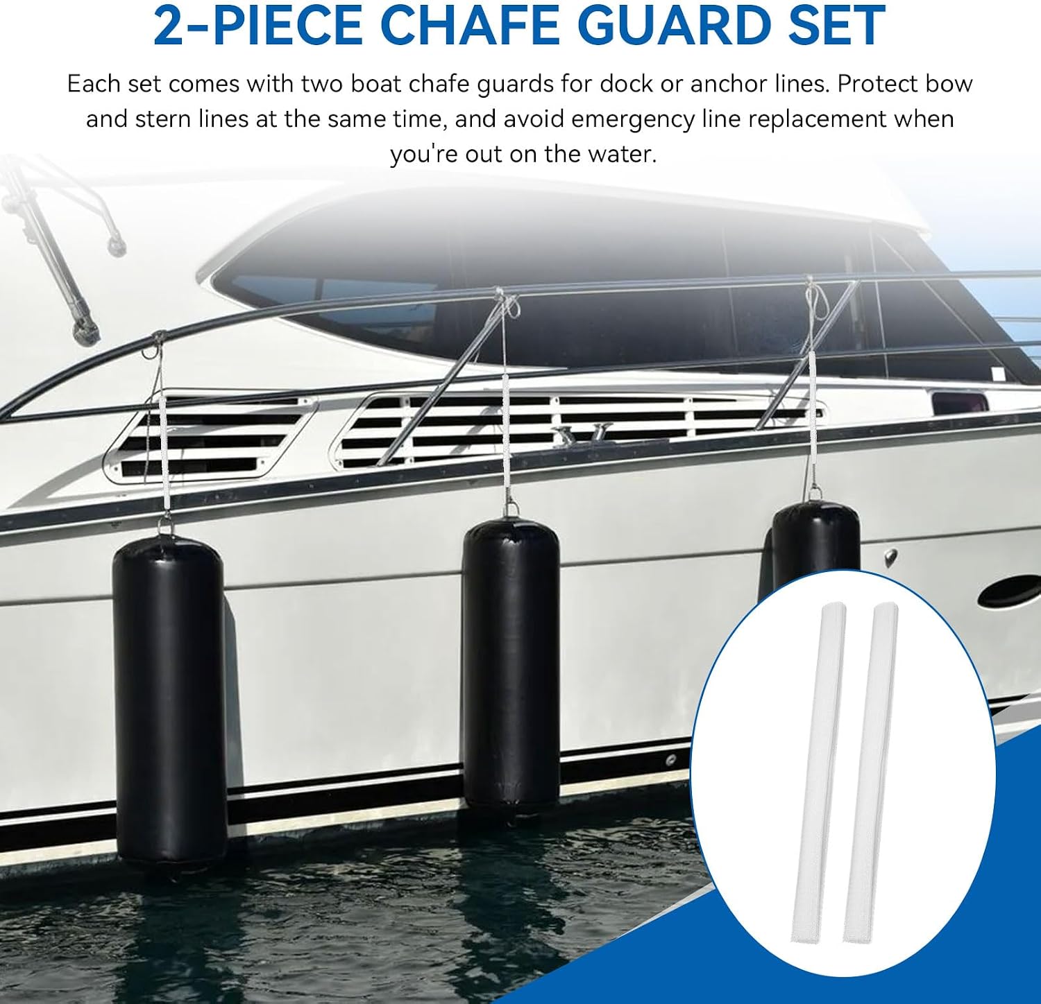 Boat Chafe Guards for Dock Lines, Chafe Gear for 3/8" to 1" Line, Marine Adjustable Rope Protector Removable Dock Line Sleeve for Mooring, Anchoring,Prevents Boat Line Wear,Protects Boat Finish,2 Pack - Image 7