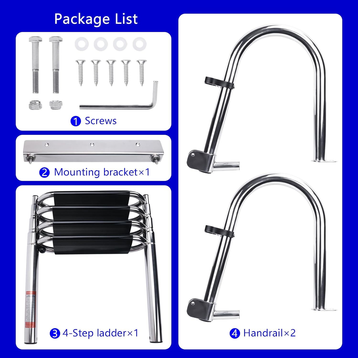 Heavy Duty Pontoon Boat Ladder, 316 Stainless Steel 4 Step Folding Ladder | Telescoping, Rear Entry Inboard, All Welded Reinforce, Wide Steps, Strong Handrails,Inboard Ladder, Dock Swim Deck Ladder - Image 7