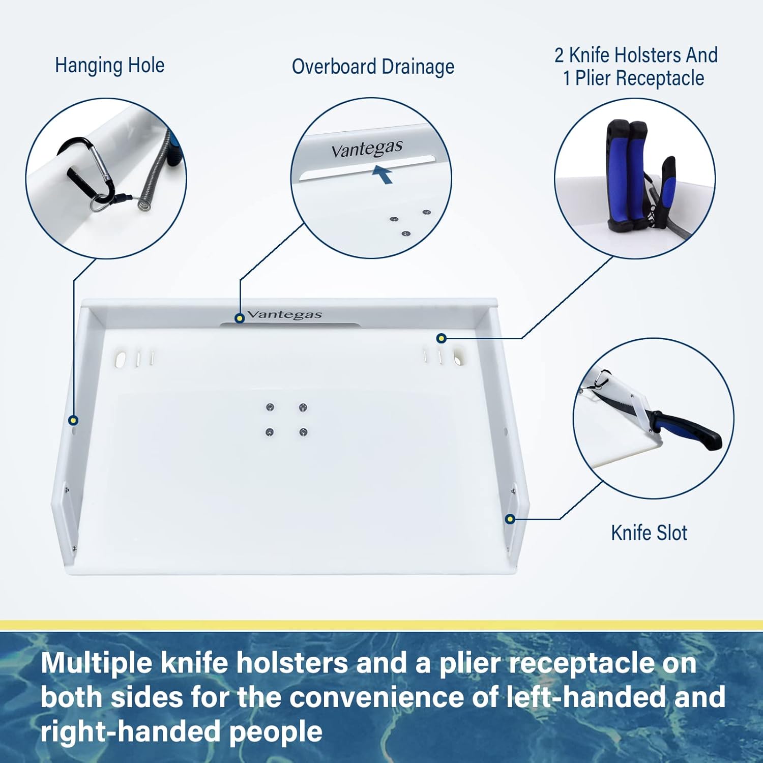 Boat Cutting Board Bait Table Filet Board For Fish Cleaning Station White Fishing Fillet Table, In Single Rod Holder With Plier Storage and Knife Slot, Marine Accessories For Boats Grill - Image 4