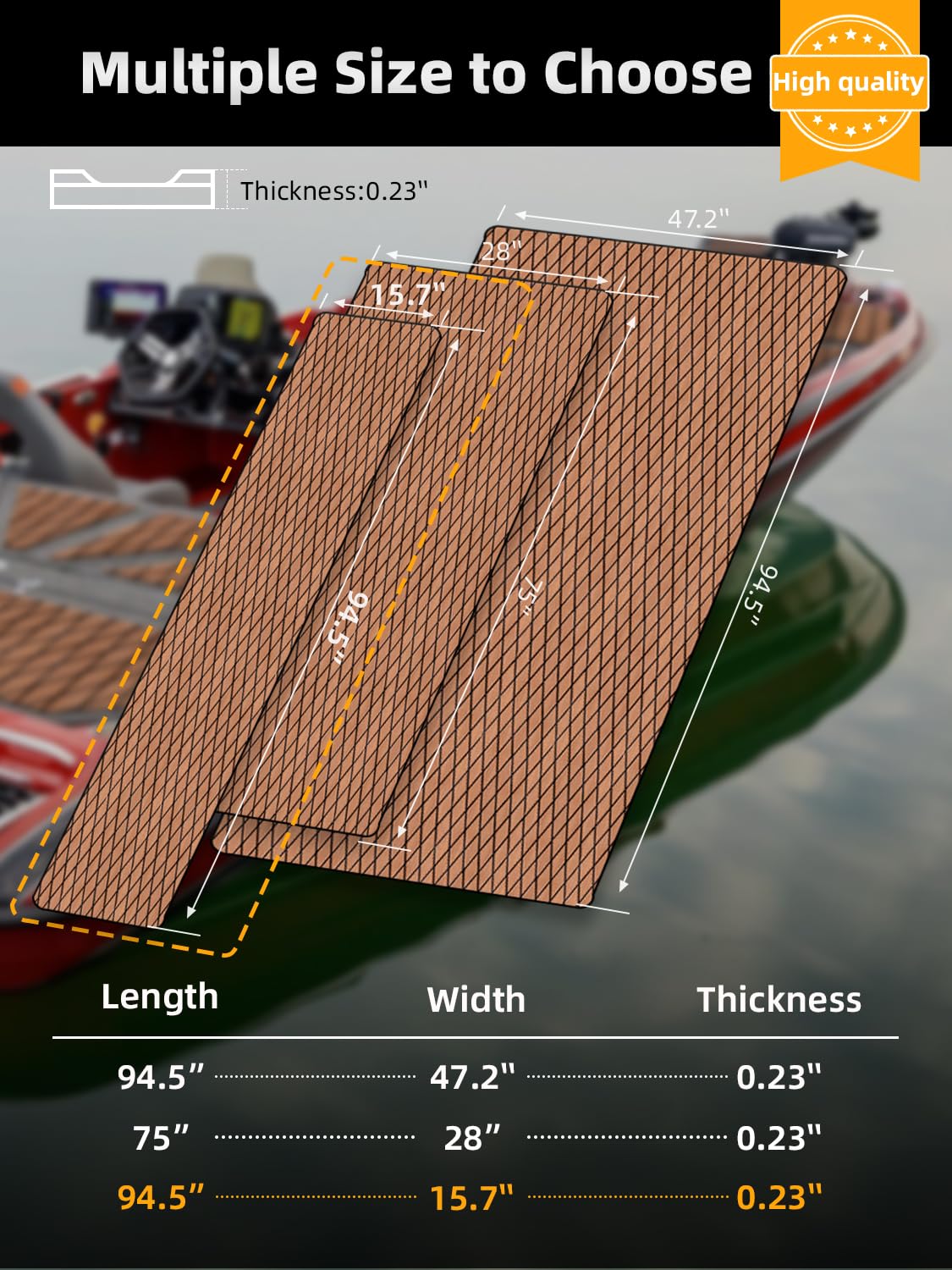 FOCEAN Boat Flooring EVA Foam Boat Decking Marine Mat Non-Slip Self-Adhesive Flooring Sheet for Motorboat Jon Boats Bass Boat Kayak RV Floor, 94.5''x 15.7'', Brown with Black Lines - Image 6