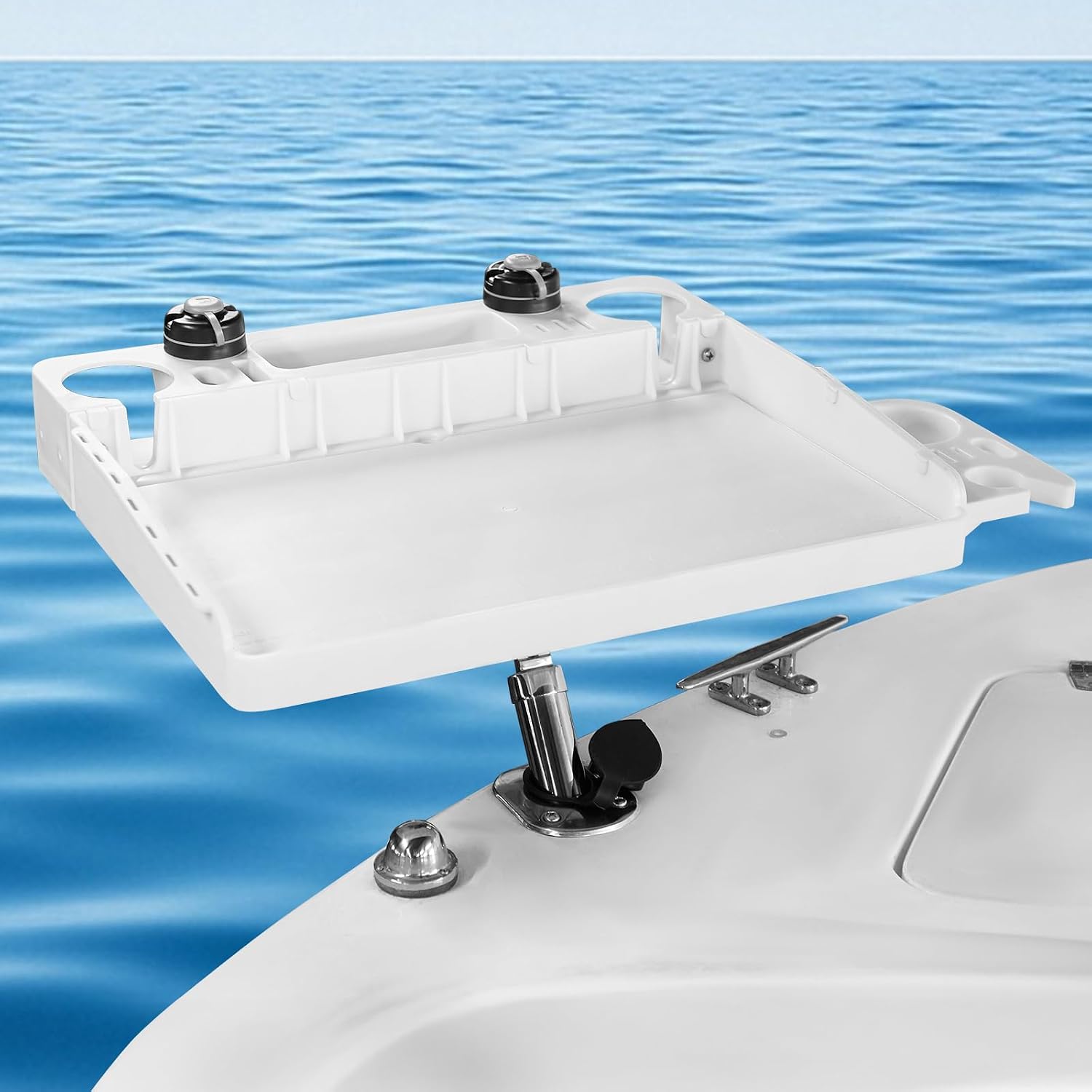 HITORHIKE Boat Cutting Board Bait Table with Stainless Steel Arm, Single Rod Holder, 360° Rotating Surface, Knife & Plier Slots, Drain Channel – Fish Cleaning & Fillet Station for Boats & Grills - Image 7