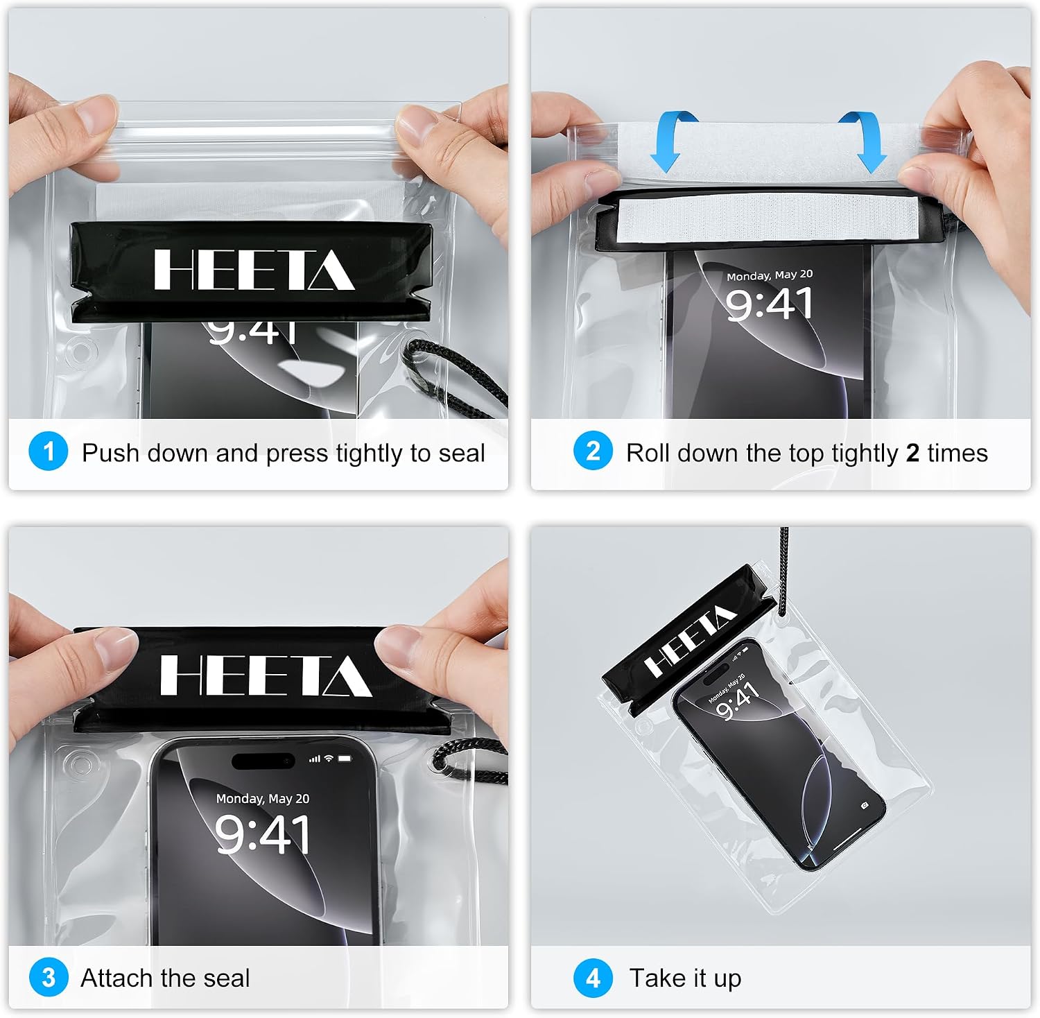 HEETA 5-Pack Clear Waterproof Dry Bag Pouch, Water Tight Cases Dry Bags Document Holder for Camera Mobile Phone Maps, Kayaking Boating - Image 8