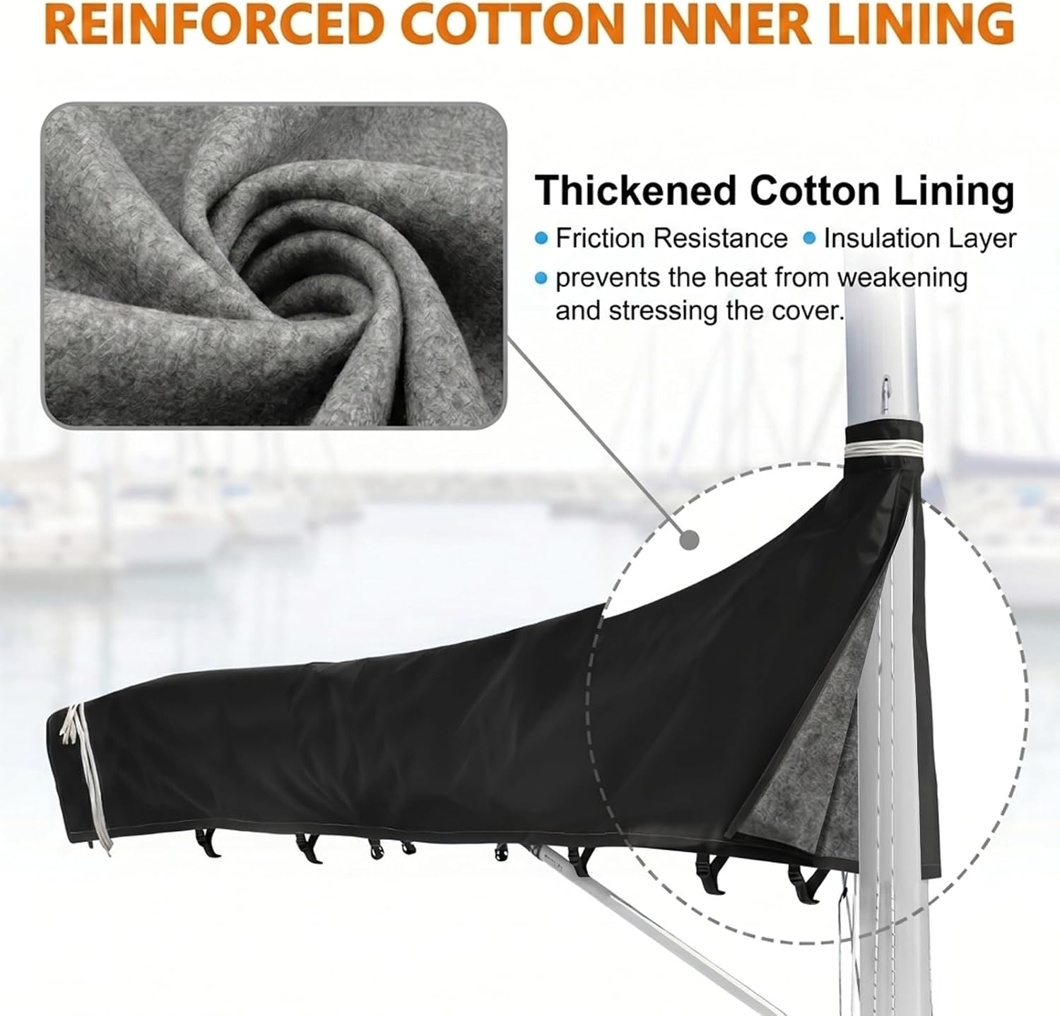 Mainsail Boom Cover for Sailboats, 1200D Waterproof UV-Resistant Sailboat Mainsail Cover, Waterproof, Heavy Duty Sailboat Boom Cover Fits 10-11 ft Boom, Black - Image 4