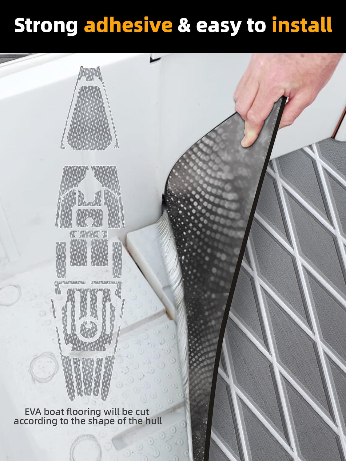 FOCEAN Boat Flooring EVA Foam Boat Decking Marine Mat Non-Slip Self-Adhesive Flooring Sheet for Motorboat Jon Boats Bass Boat Kayak RV Floor, 94.5''x 15.7'', Grey with White Lines - Image 3