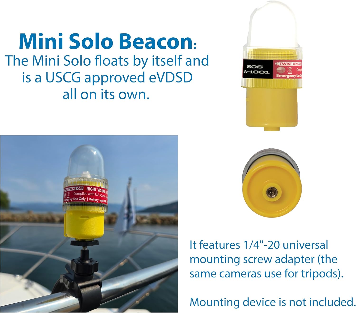 Sirius Signal A-1001 SOS LED Mini Beacon Distress Signal - USCG Approved | Electronic Boat Flare Replacement, Bright White Light + Infrared, Includes Mount, Daytime Flag & Whistle, Storage Handle - Image 3
