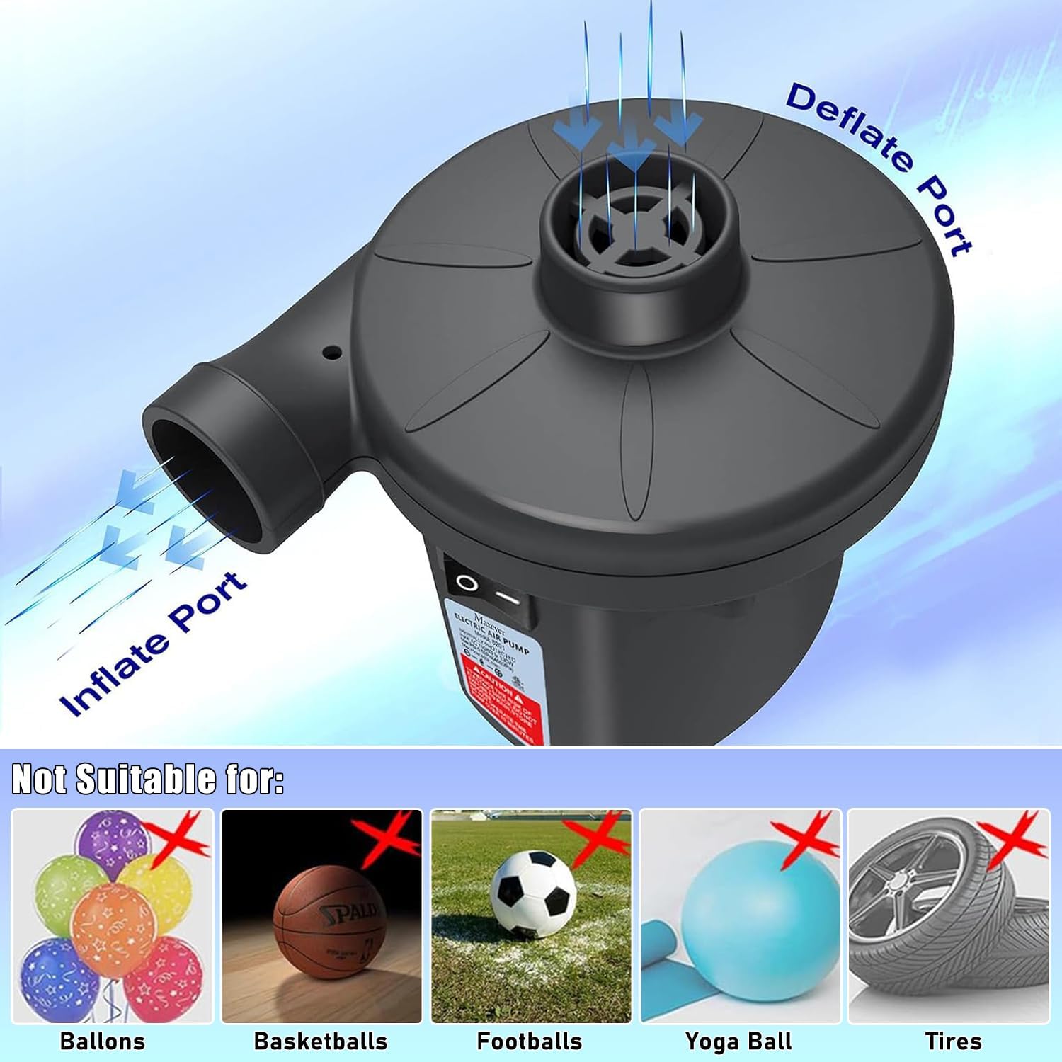 Quick-Fill Electric Air Pump with 3 Nozzles | 2 in 1 Inflator Deflator, Inflatables Pool Float Toys, Indoor Use & Outdoor Camping, AC 110V-120V - Image 2