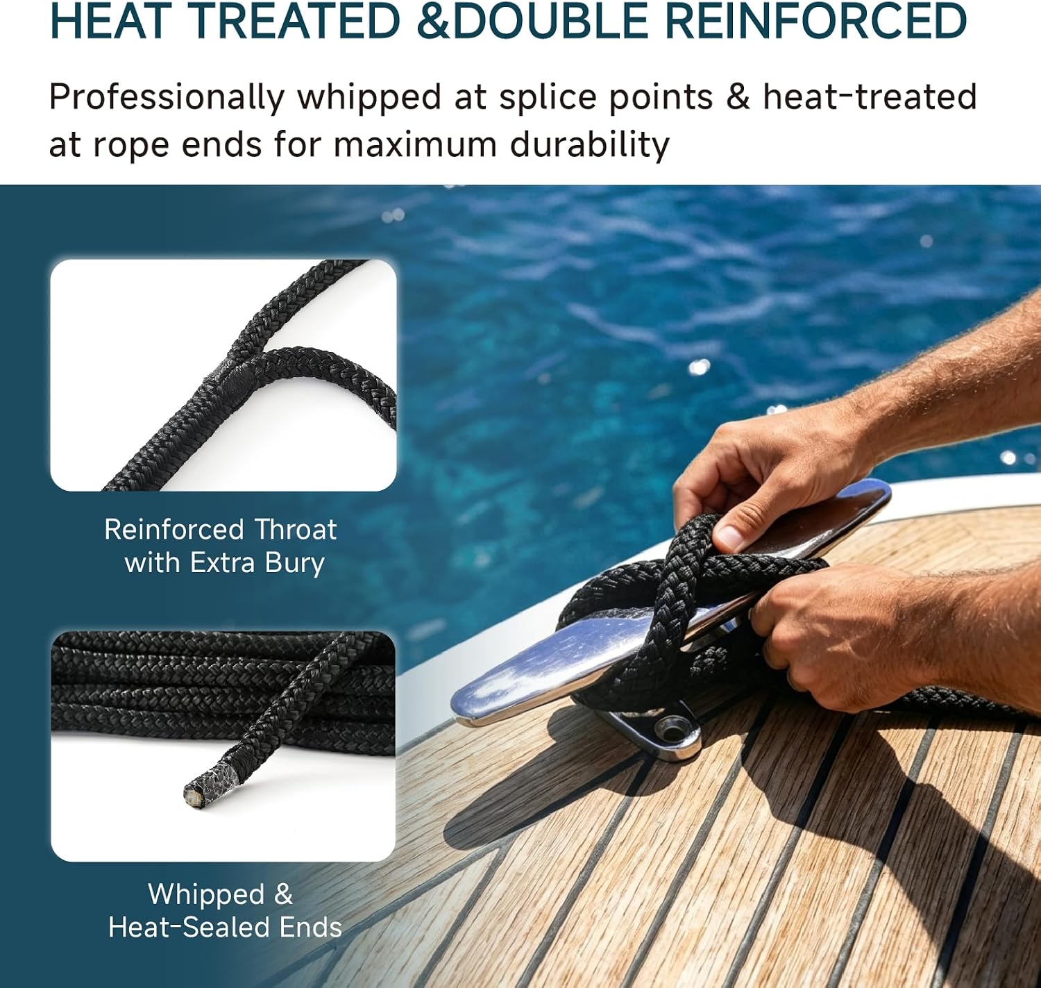 AUTOWN 4 Pack 5/8" x 20' Boat Dock Lines, Premium Marine-Grade Double Braided Nylon Dock Line, High Strength Boat Rope for Docking with 12" Loop, Easy Handling, Black - Image 4