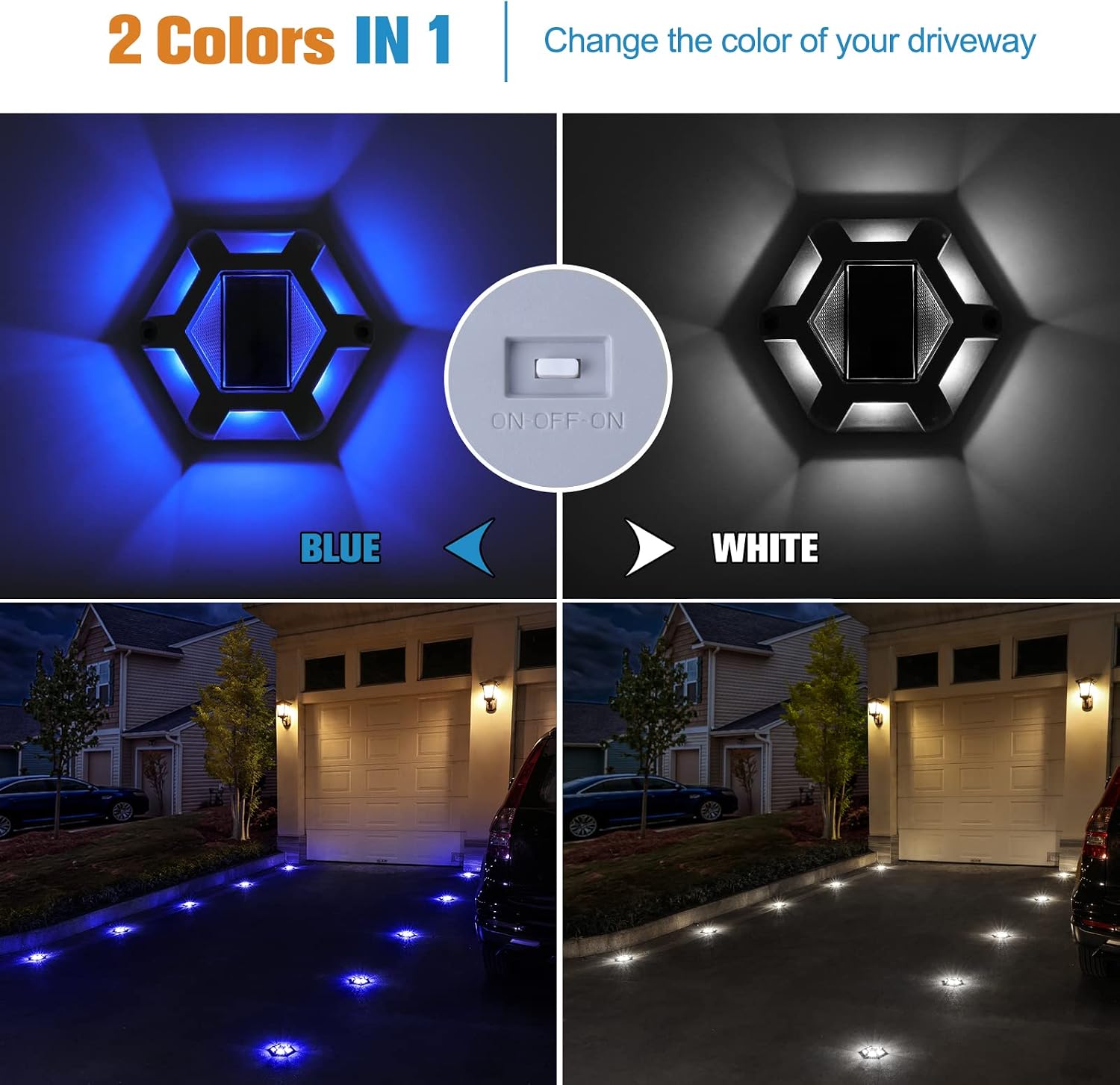 VOLISUN Solar Dock Lights Driveway Deck Lights, 12-Pack Waterproof Outdoor LED Aluminum Dock Lighting Warning Step for Driveway Sidewalk Garden Pathway Yard(Blue+White,2 Colors in 1), Auto On/Off - Image 2