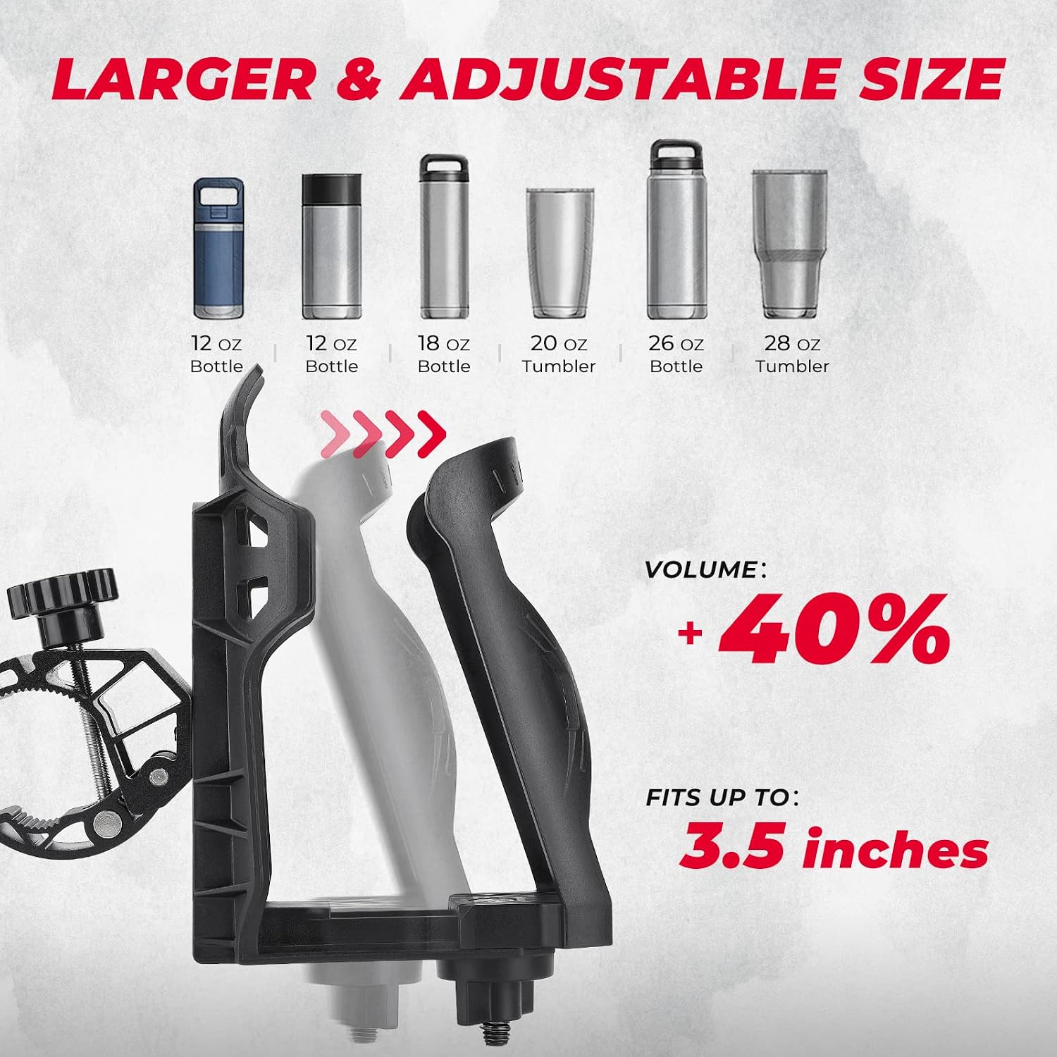 KEMIMOTO Upgraded Motorcycle Cup Holder 3.5" Adjustable Bike Bottle Holder | Universal 0.6”-1.56” Bar Fit, 12-28oz Metal Clamp, Shatterproof, for ATV Motorcycle Scooter Walker Bike Golf Cart (1) - Image 4